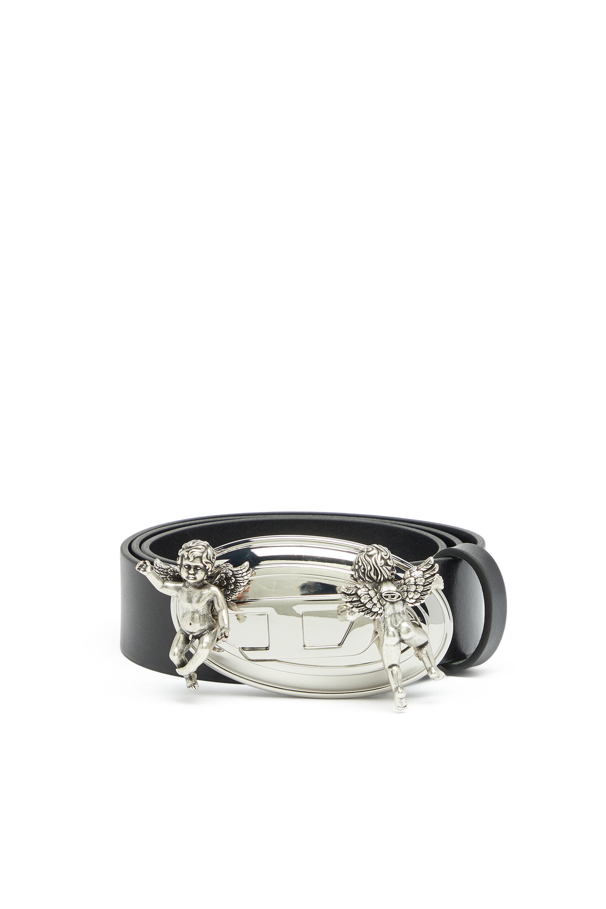 Diesel - B-OVAL ANGELS 35, Woman's 3.5cm leather belt with cherub Oval D buckle in Black - 1