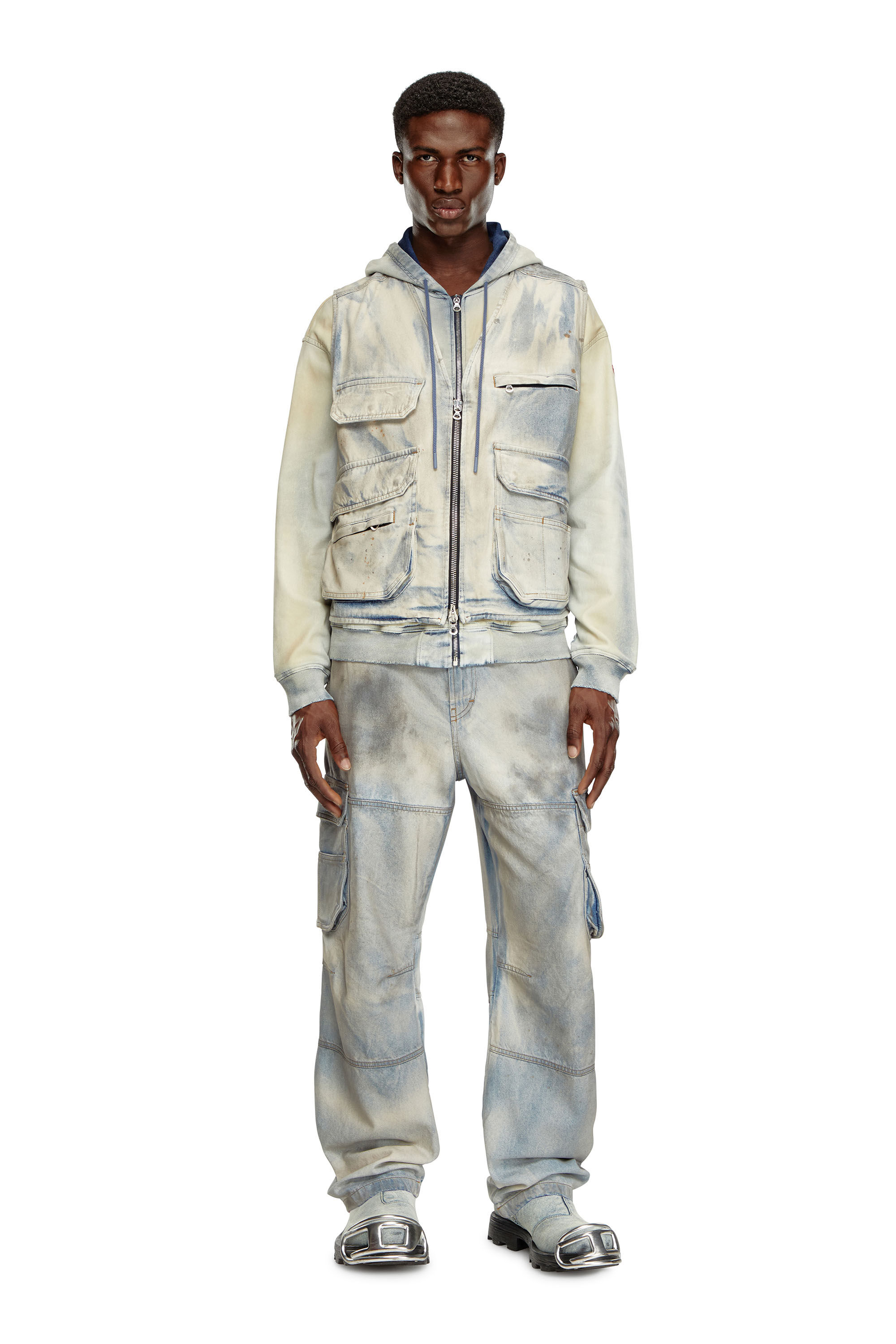 Men s Sleeveless jacket in solarised denim Multicolor Diesel