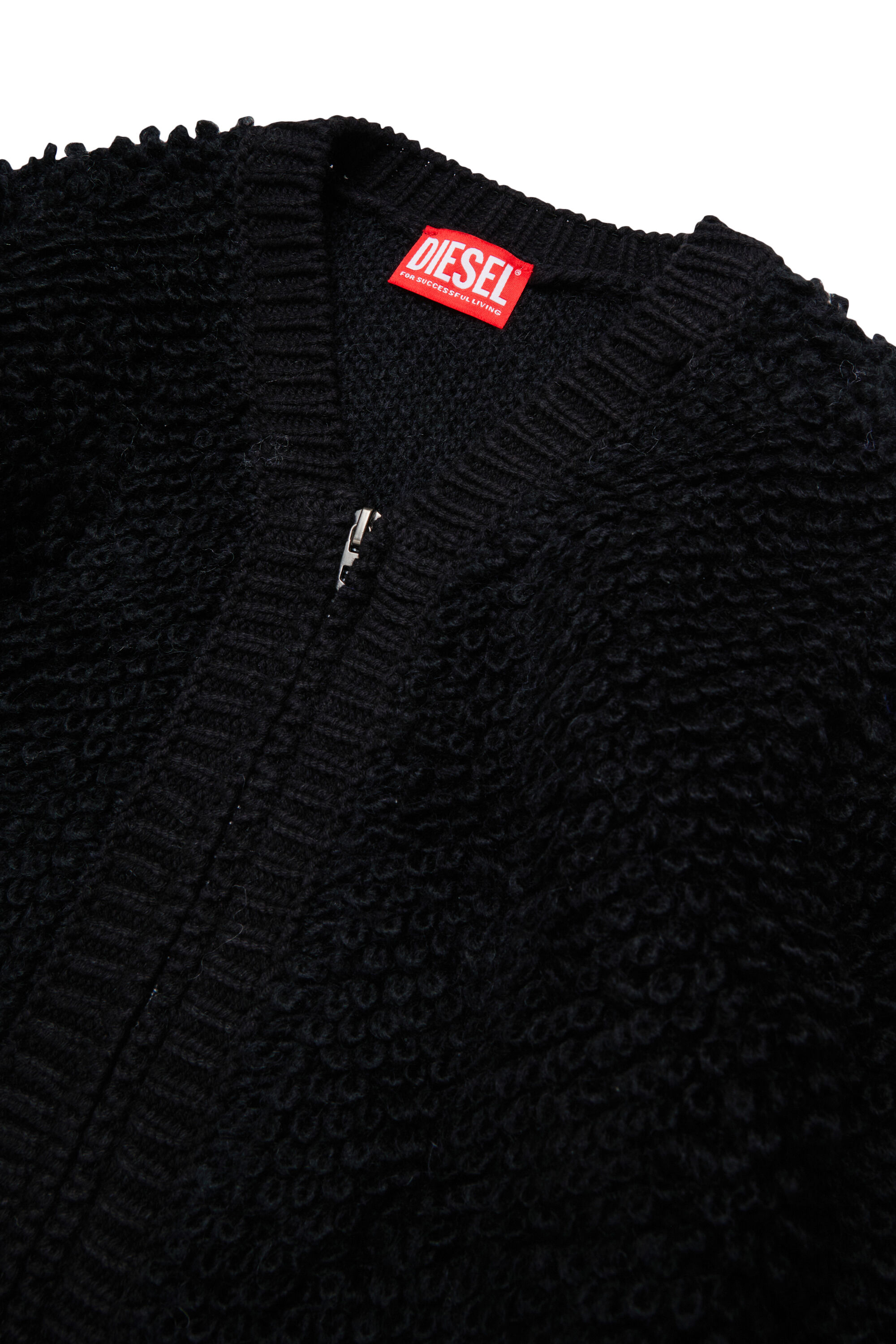 Diesel - KRIM, Woman's Zip cardigan in textured boucl&eacute;  knit in Black - 3