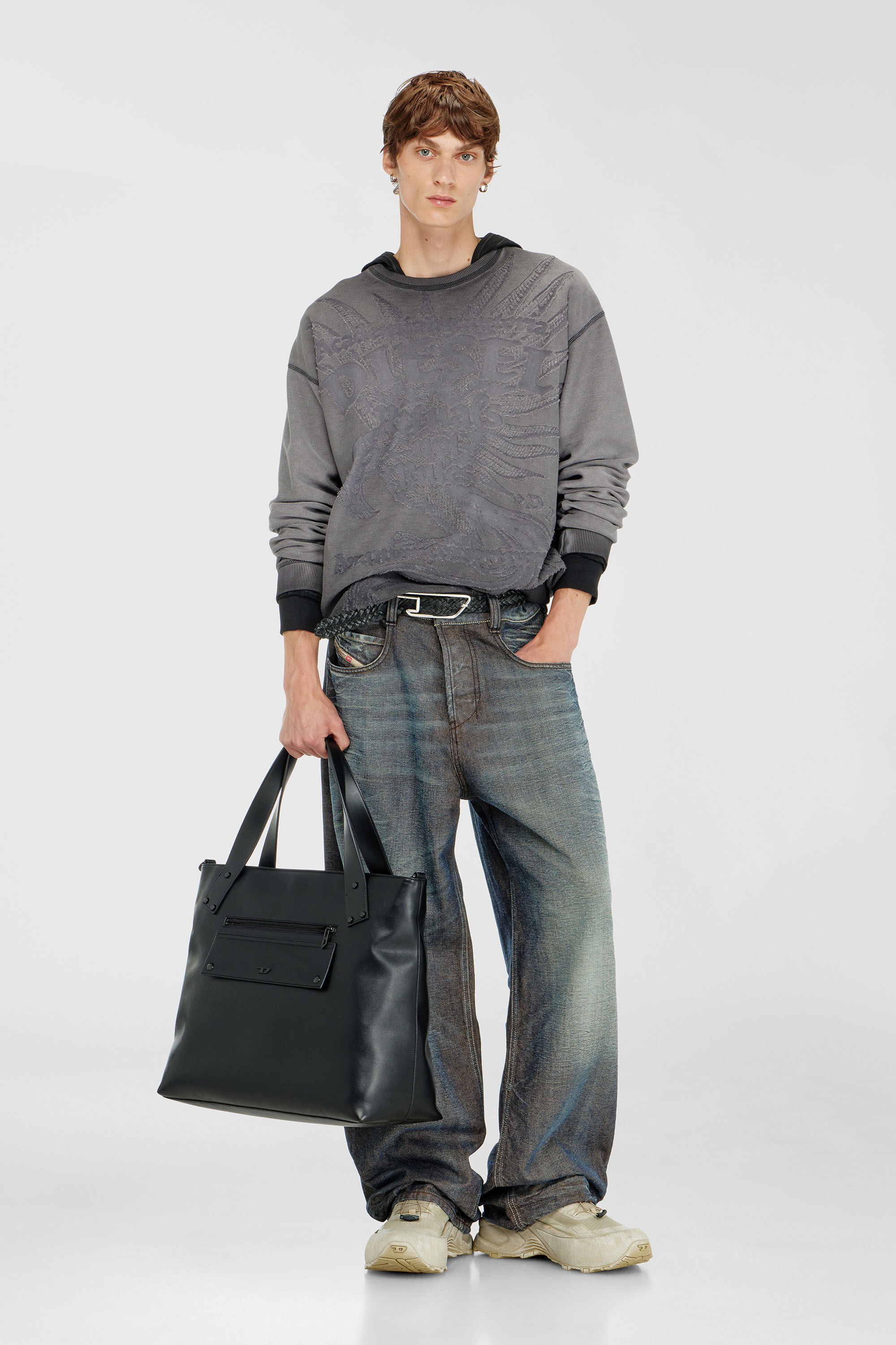 Diesel - S-ARON-RAW, Man's Sweatshirt with d&eacute;vor&eacute; print in Dark grey - 1
