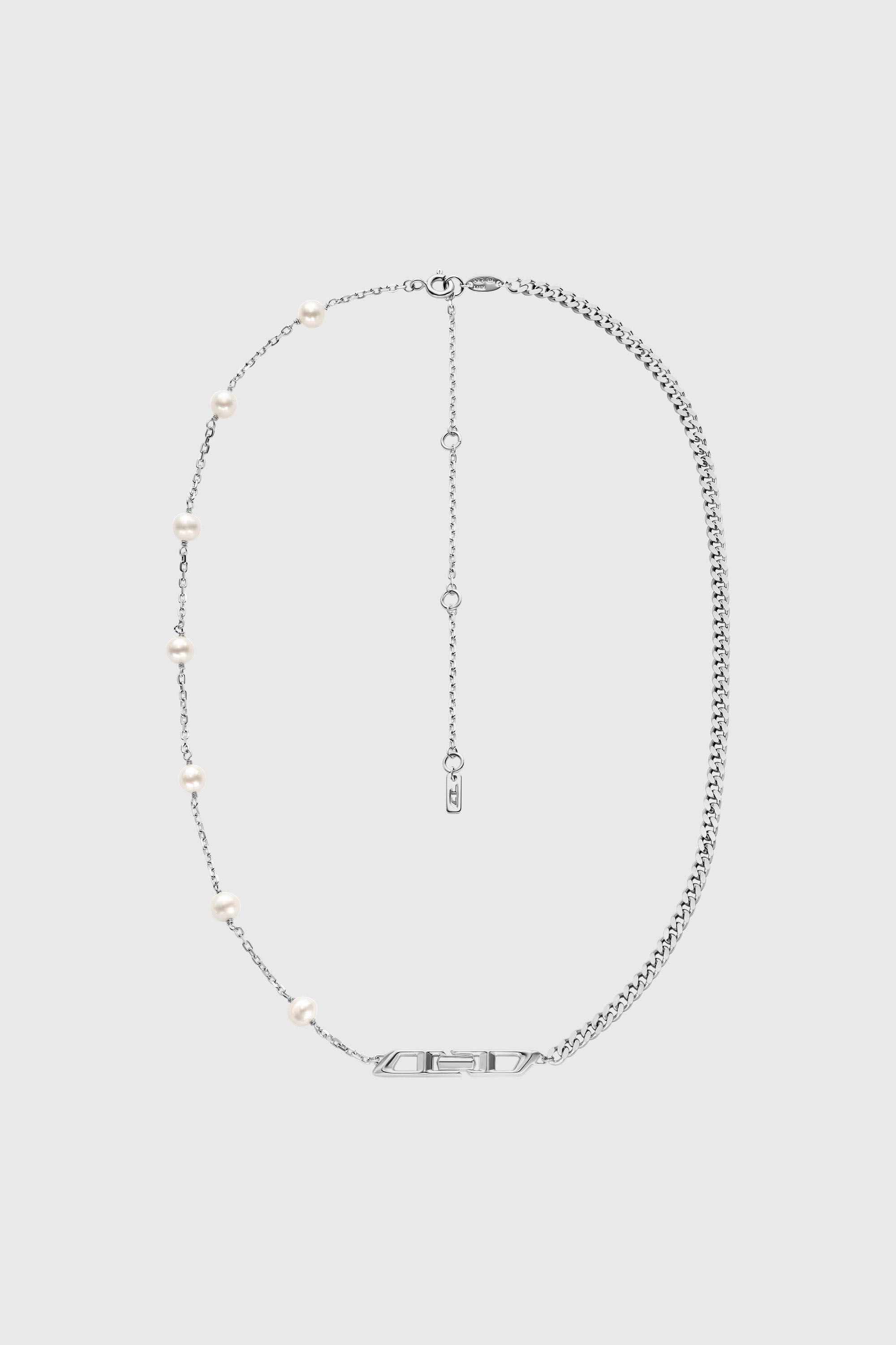 Diesel - DL1373040, Unisex's Sterling silver and pearl chain necklace in Silver - 1