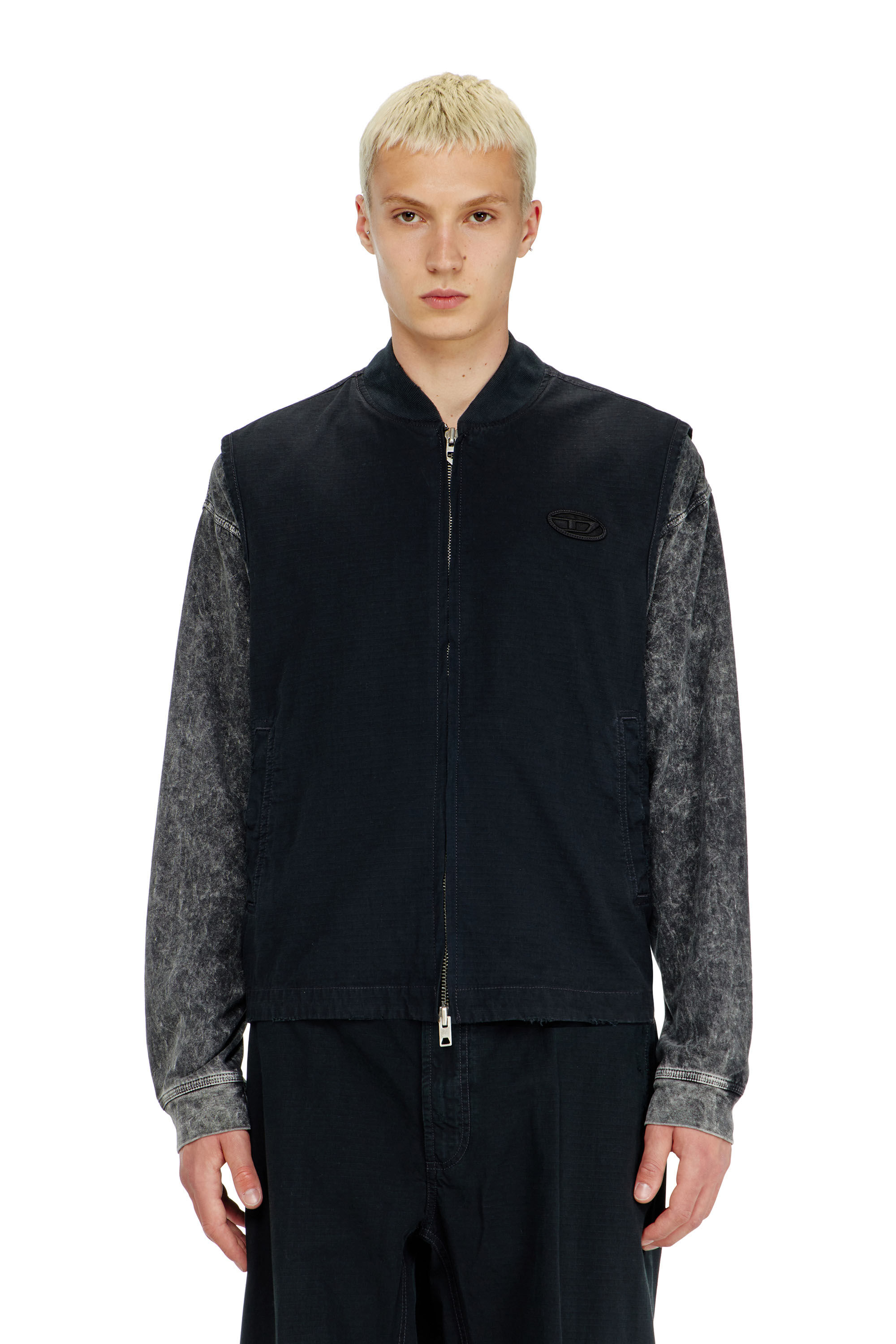 Diesel - J-TYPE-CO-SL, Man's Cotton ripstop vest with Oval D patch in Black - 3
