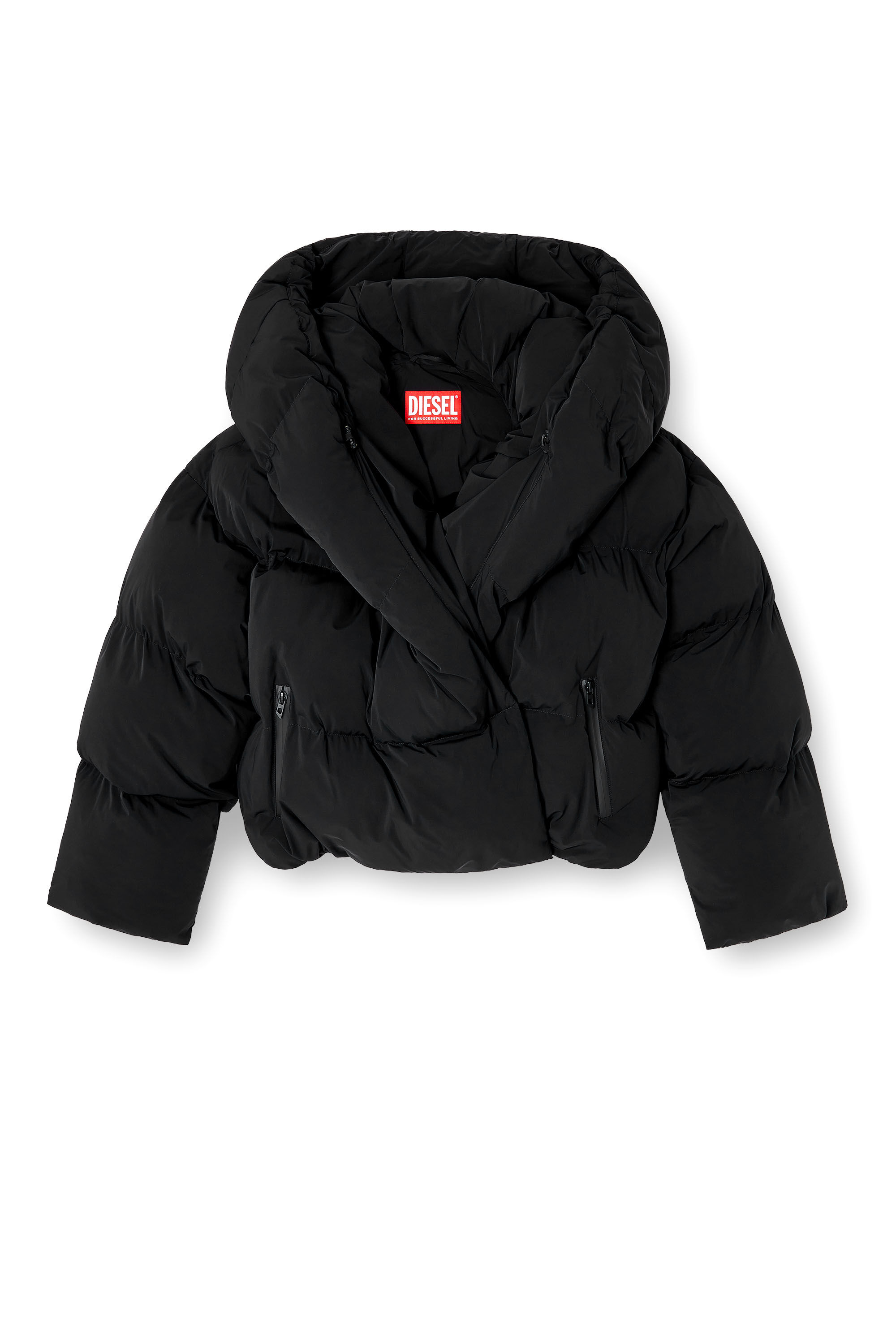 Women's Wrap puffer jacket in bi-stretch nylon | Black | Diesel