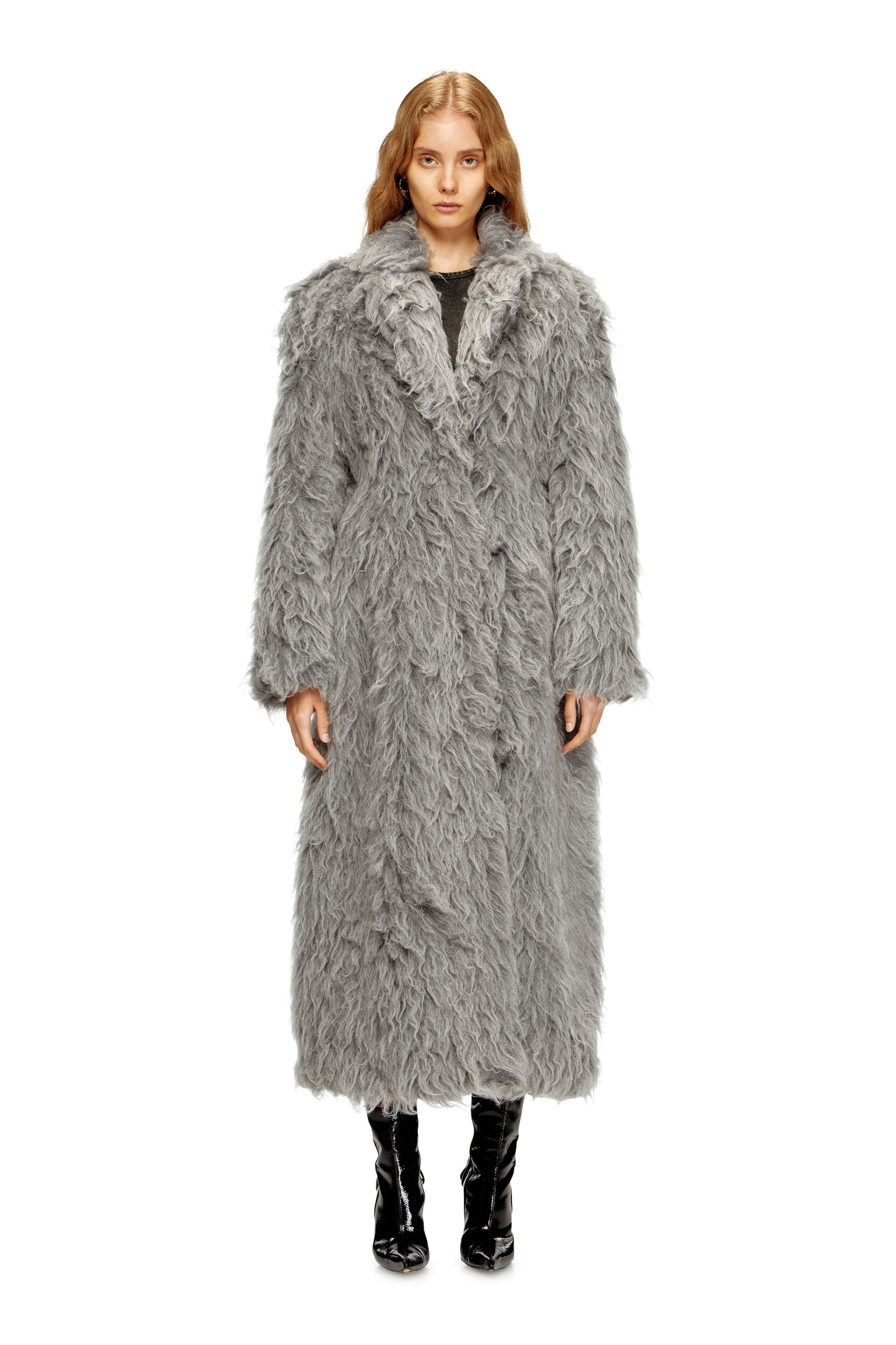Diesel - W-GLAMO-R1, Woman's Shaggy coat in Grey - 3