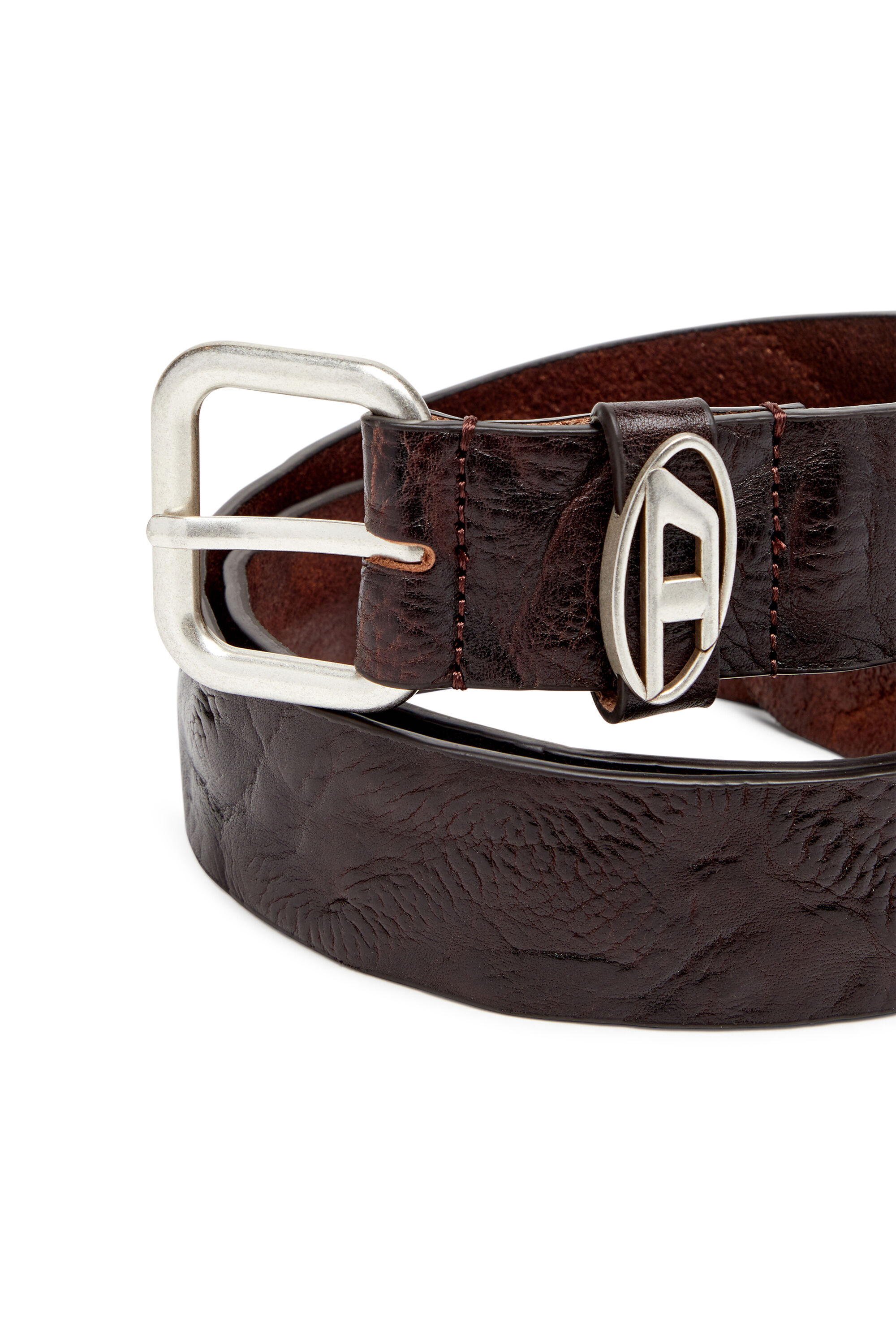 Women's 3.9cm logo-plaque wrinkled leather belt | Brown | Diesel