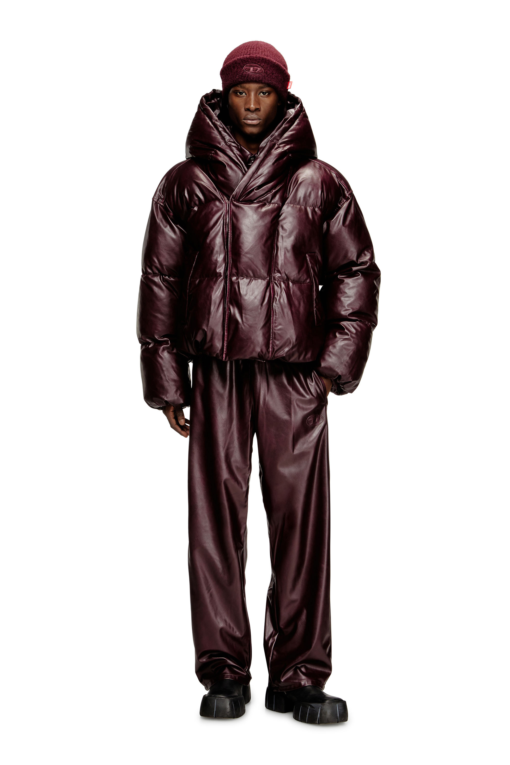 Diesel - FR-W-MYLEY, Man's Hooded puffer jacket in burgundy in Burgundy - 2