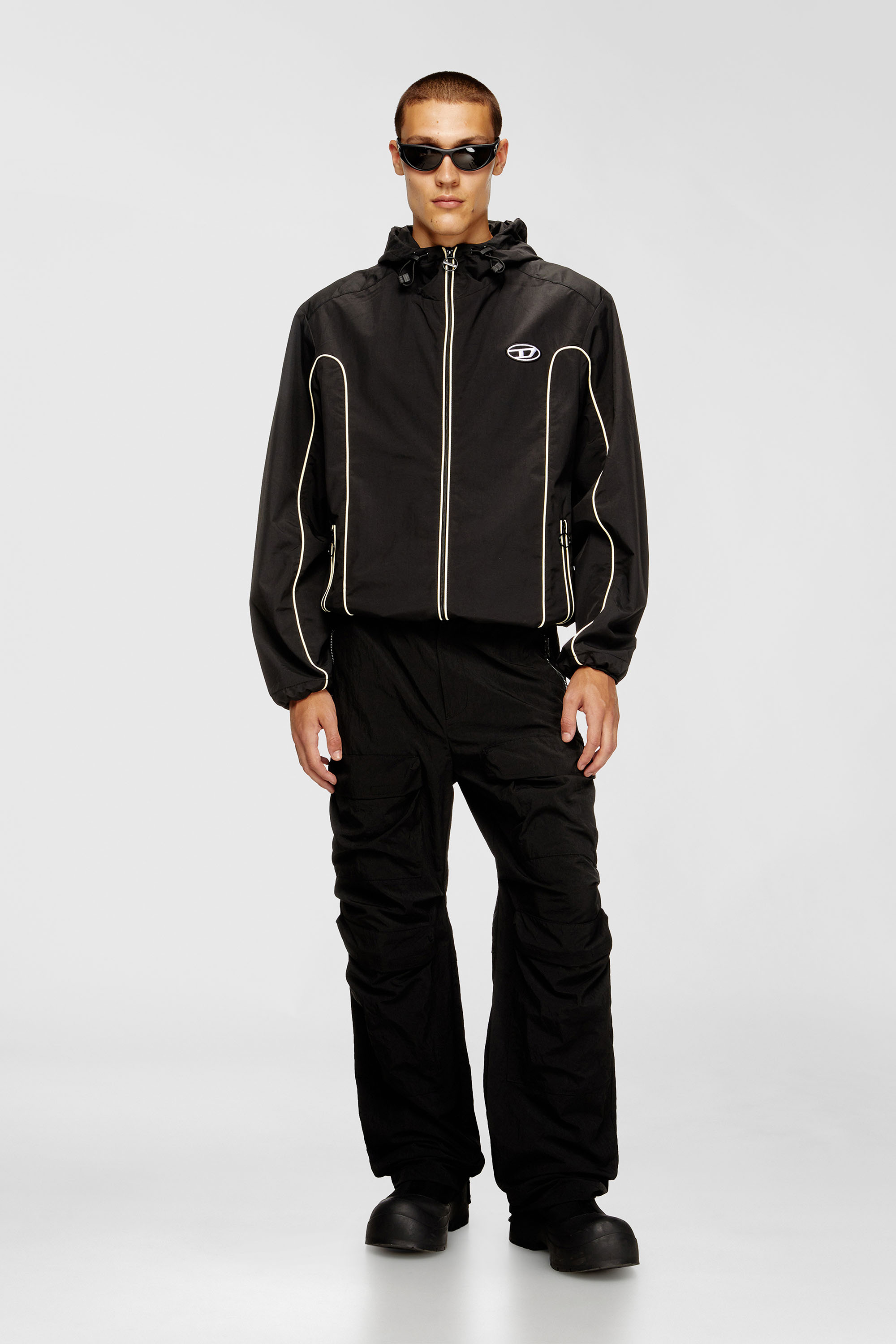 Diesel - J-HIVES, Man's Windbreaker with contrast piping in Black - 2