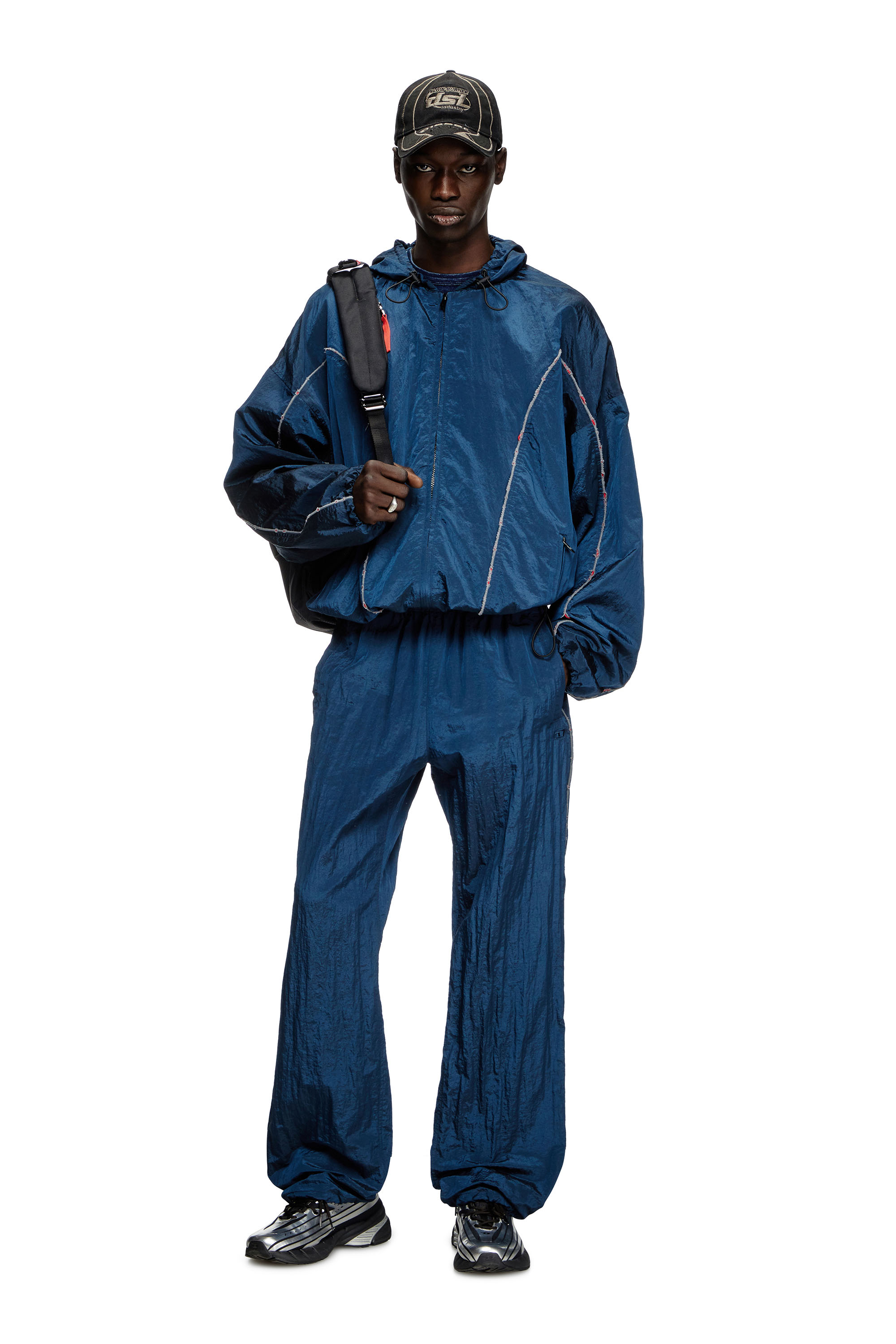 Diesel - J-ANTHEIT, Man's Windbreaker with destroyed piping in Blue - 1