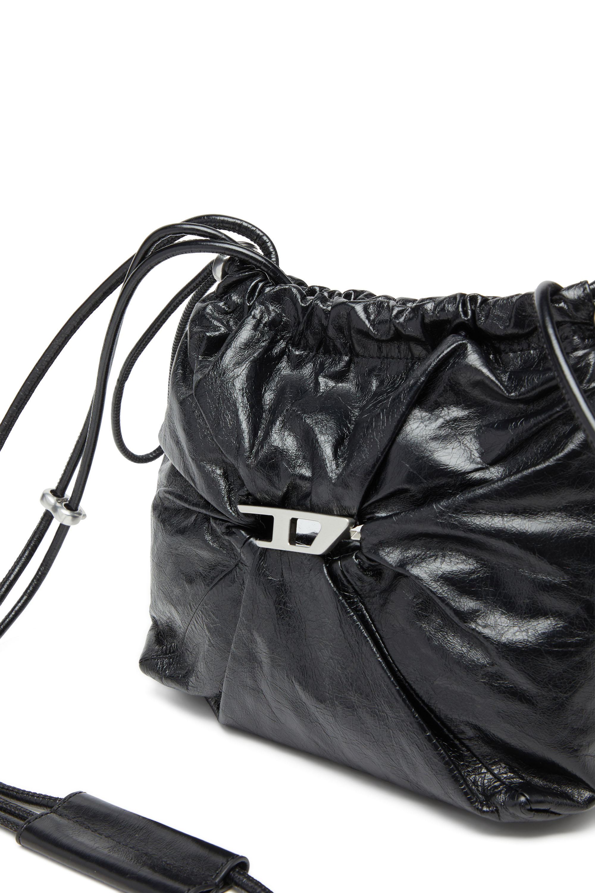 Diesel - SCRUNCH-D BUCKET, Woman's Scrunch-D-Bucket bag in shiny wrinkled leather in Black - 6