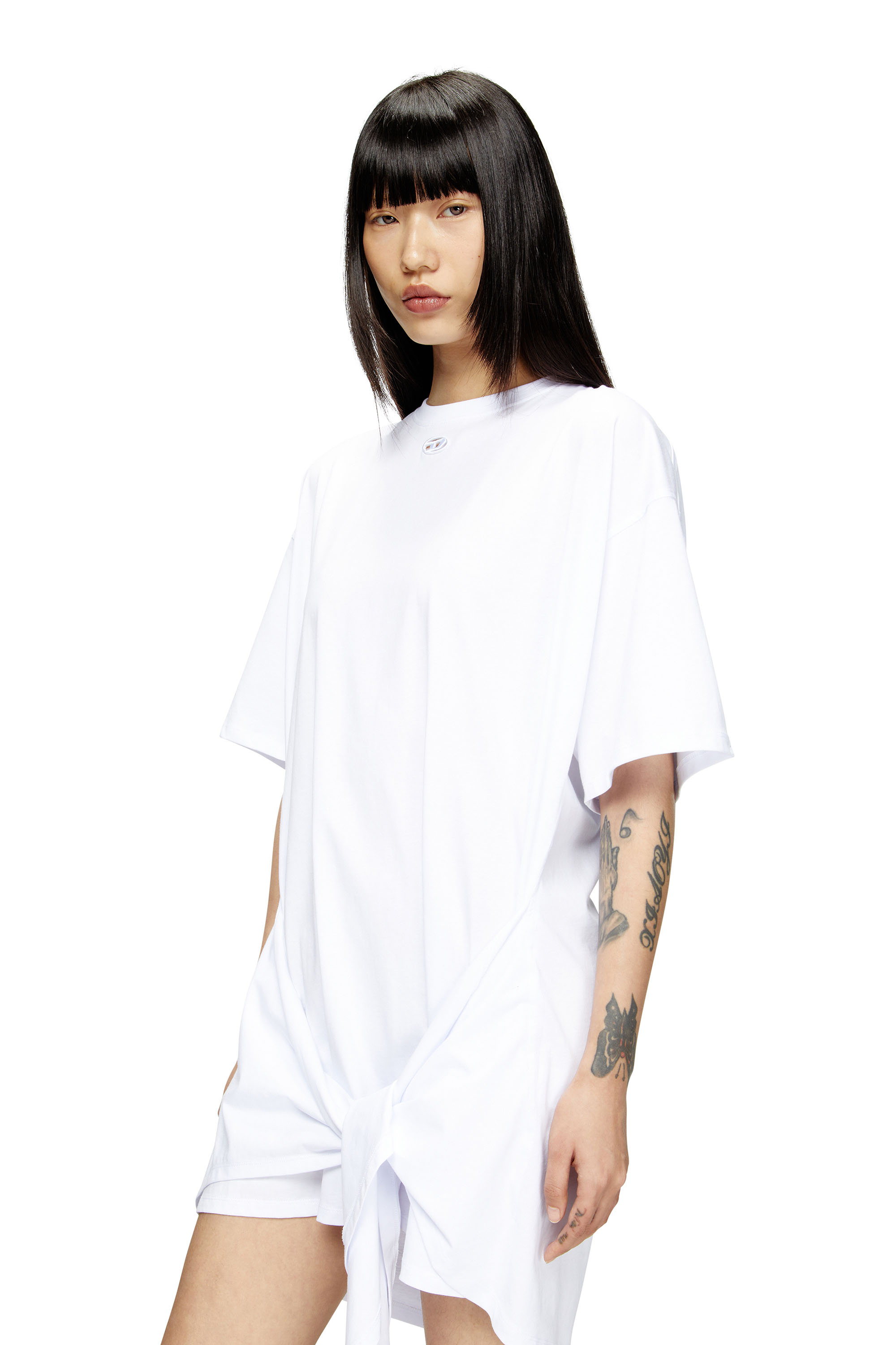 D-EIVOR, White Diesel - D-EIVOR, Woman's T-shirt dress with tie front in White - 5