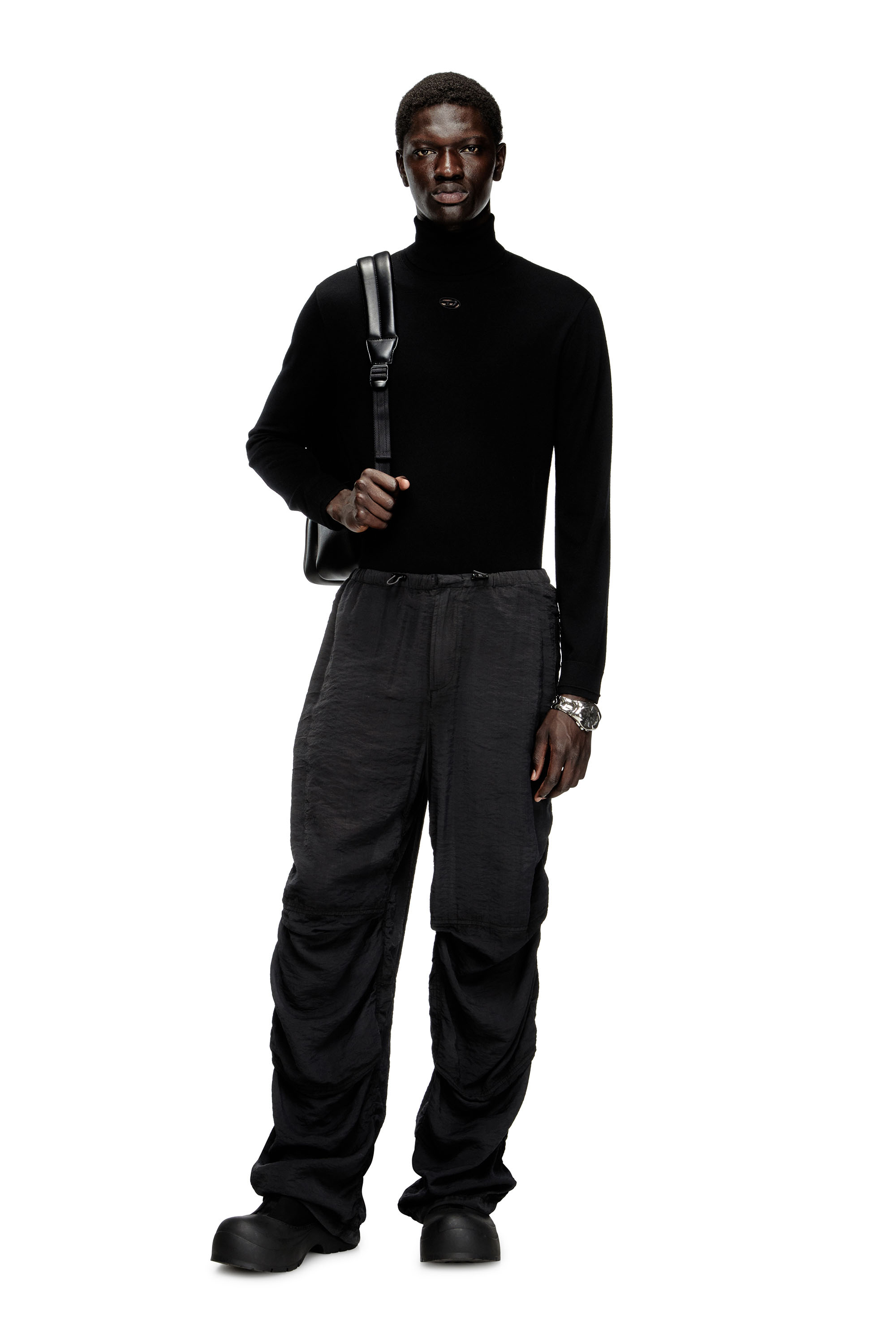 Diesel - K-VARTA, Man's Wool turtleneck jumper with cut-out logo in Black - 1