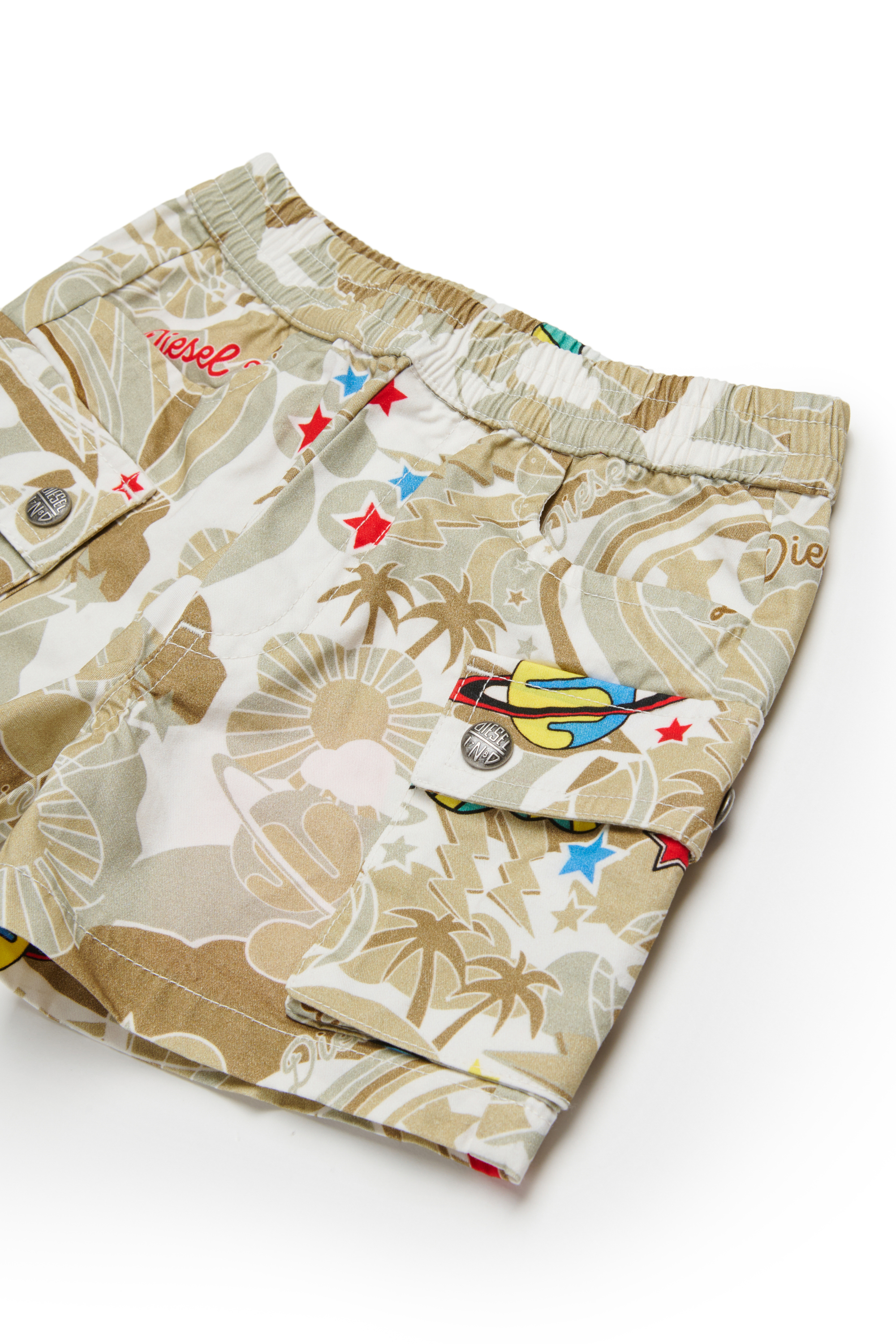 Diesel - PILYSHORTB, Man's Cotton cargo shorts with all-over print in Light Brown - 3