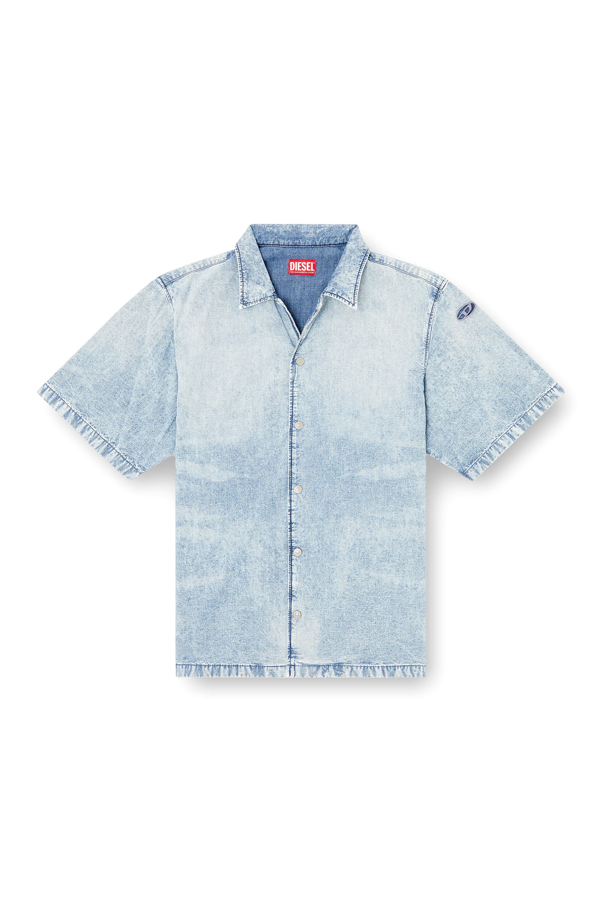 Diesel - D-NABIL-S4, Man's Bowling shirt in marbled denim in null - 3