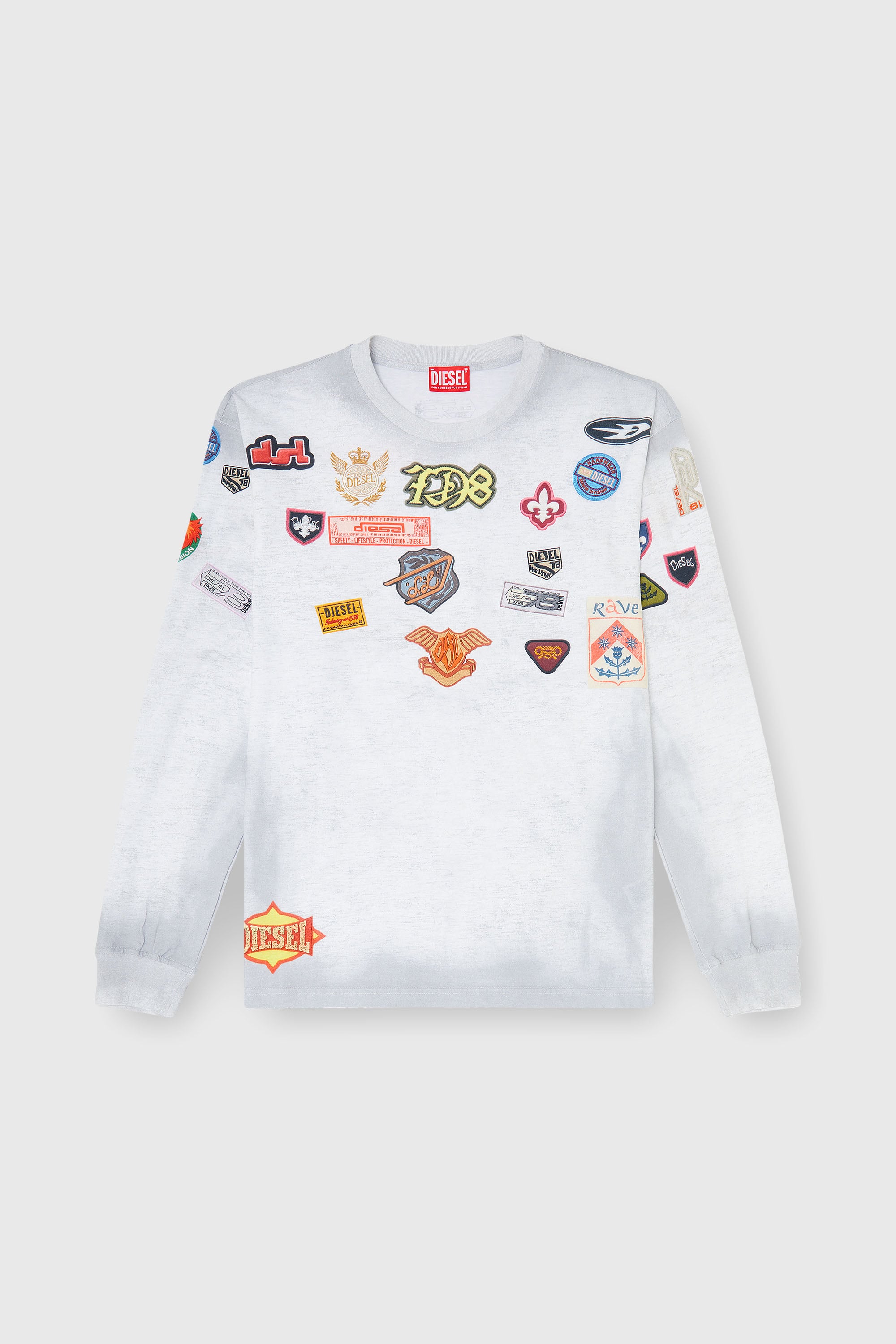 Diesel - T-NORME-LS-PATCHES, Man's Long-sleeve T-shirt with all-over patches print in White - 2