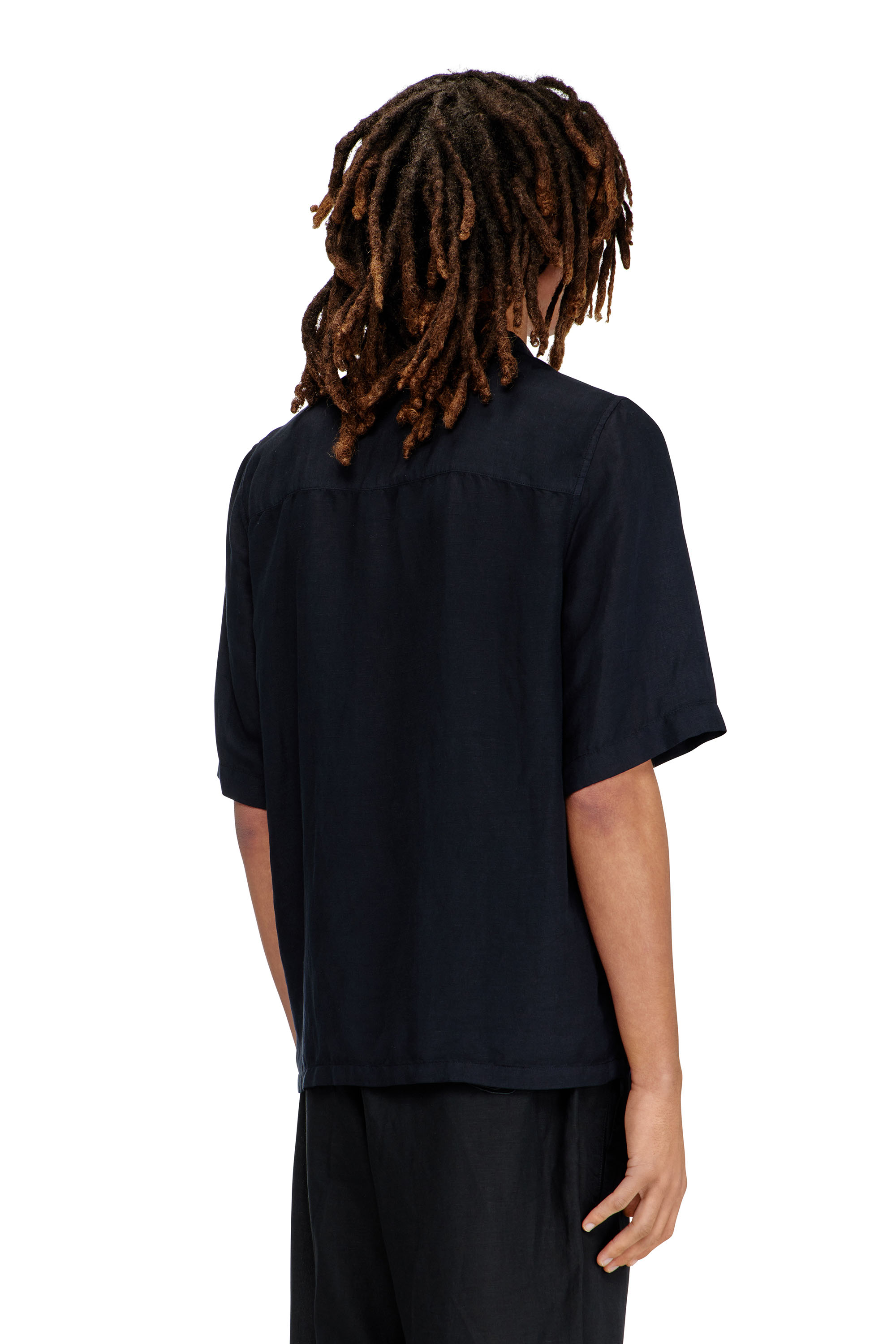 Diesel - S-BRACK-PGBS, Man's Linen-blend shirt with short sleeves in Black - 4