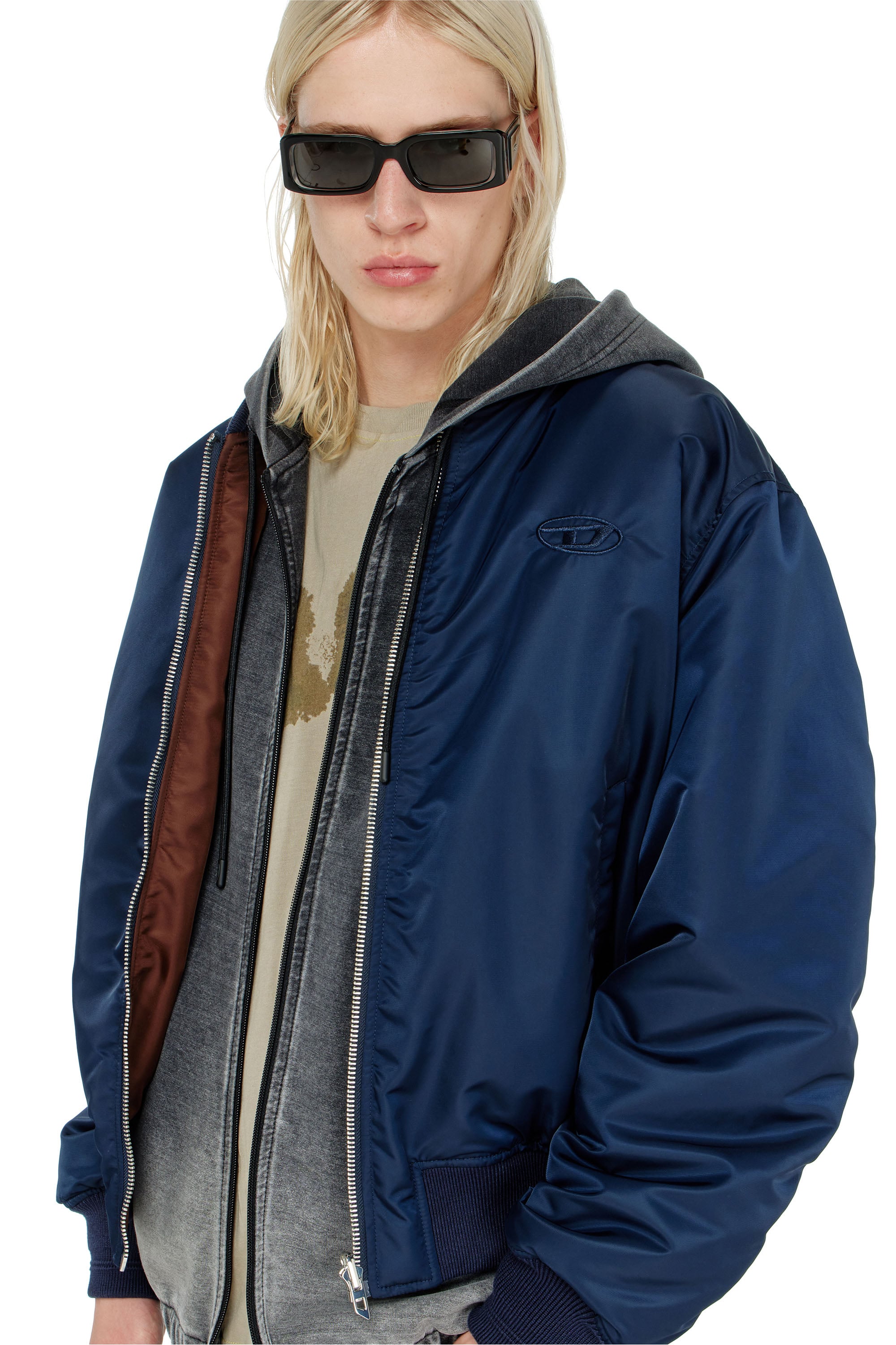 Diesel - W-TYPE-D1, Man's Padded bomber jacket with Oval D embroidery in Navy Blue - 6