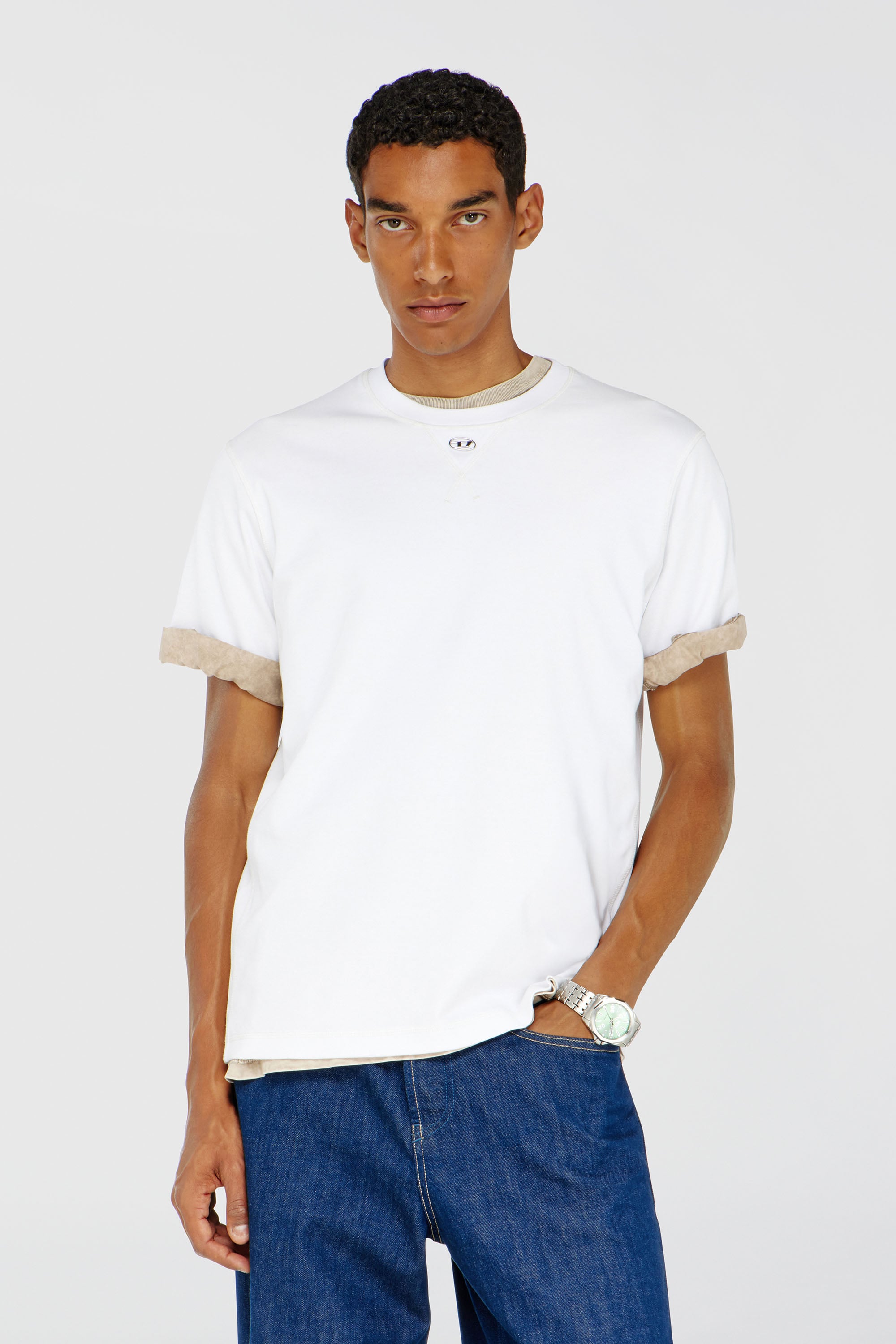 Diesel - T-MADJUST-TR, Man's Regular T-shirt with crew neck and Oval D in White - 1