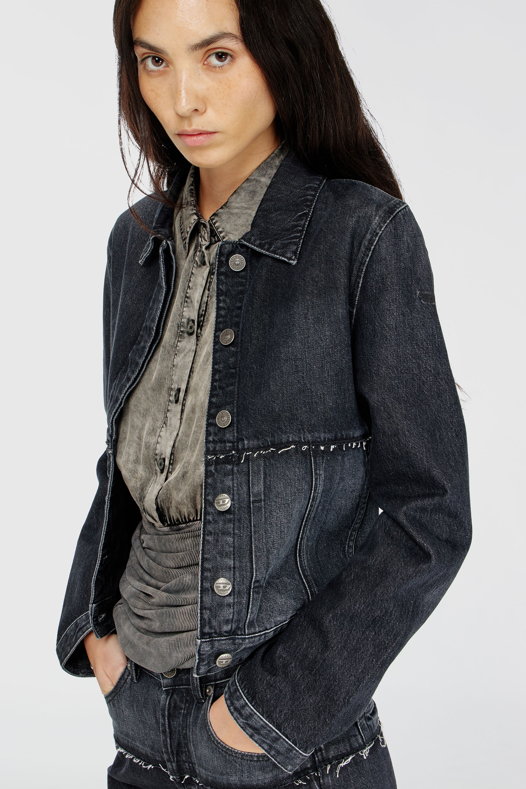 Diesel - DE-KATO-SE, Woman's Jacket in sectioned denim in Black/Dark grey - 3