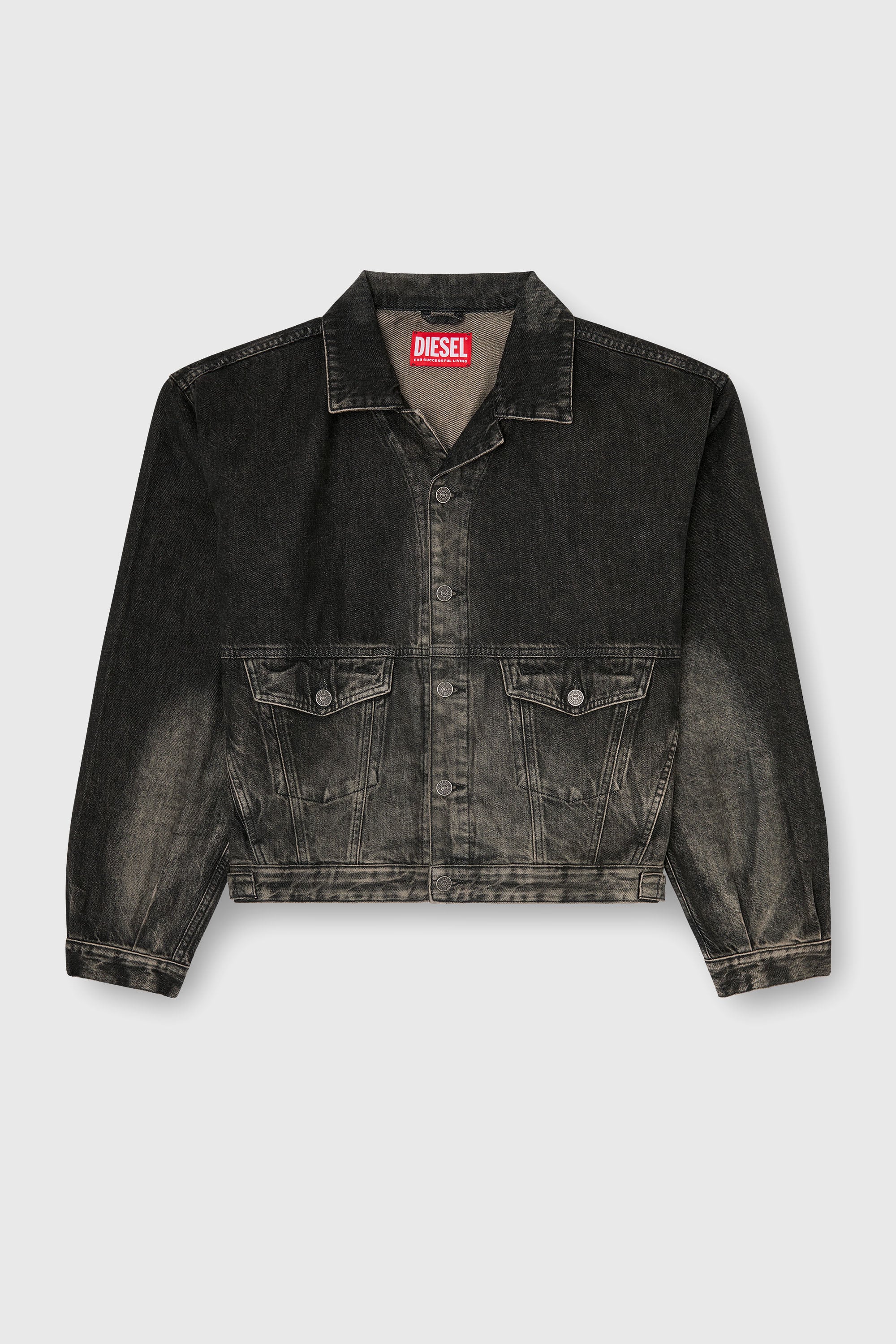 Diesel - D-MORGHI-FSJ, Man's Trucker jacket in dirty-effect denim in Black/Dark grey - 1