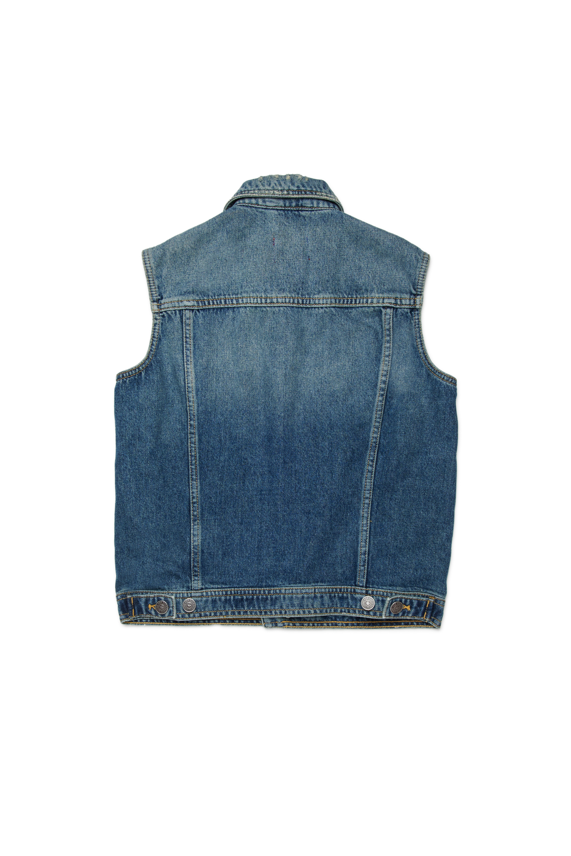 Diesel - JNHILL-OVER-SM, Man's Vest in treated denim with abrasions in Medium blue - 2