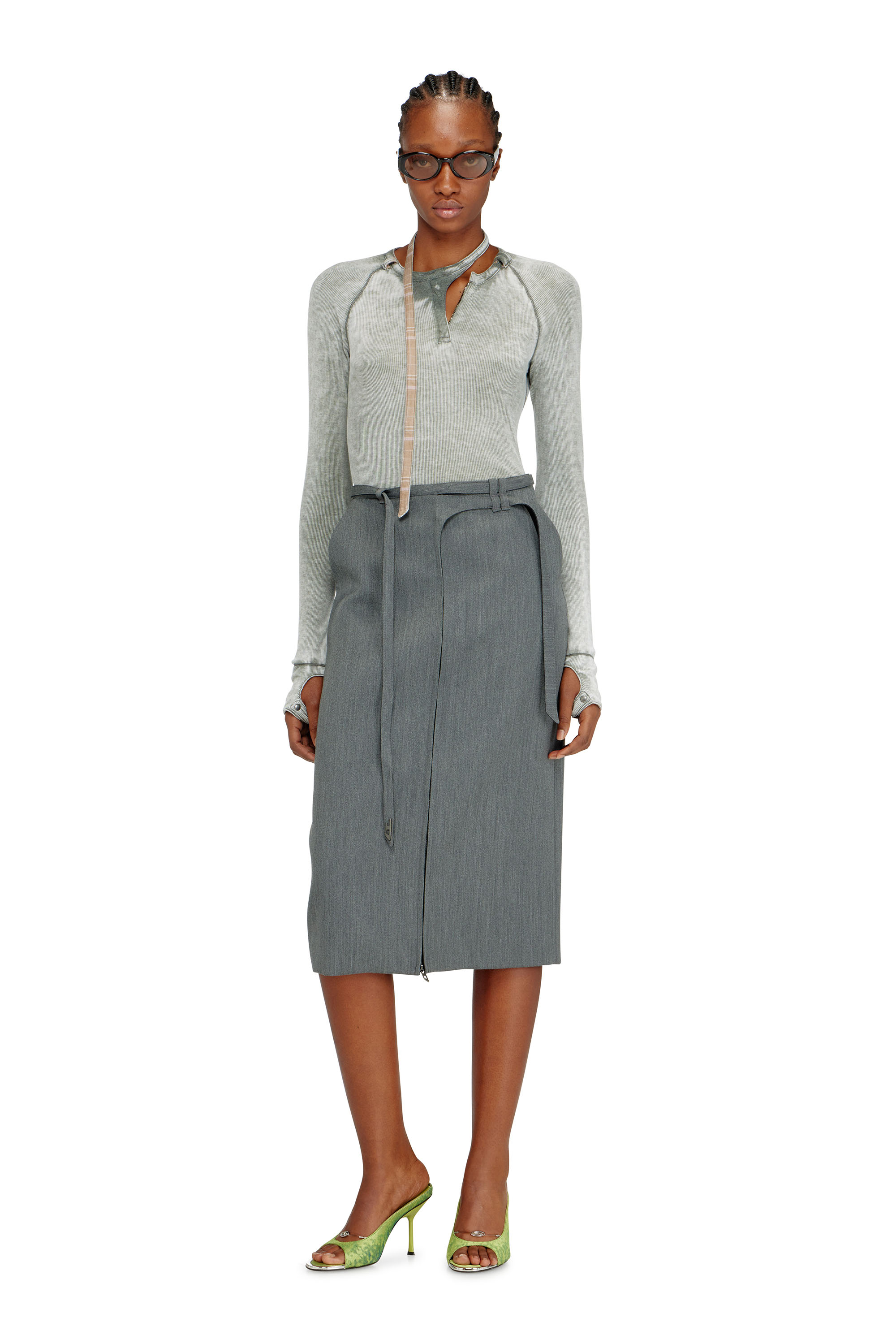 Diesel - T-ECLA, Woman's Rib-jersey top with biker neck strap in null - 1