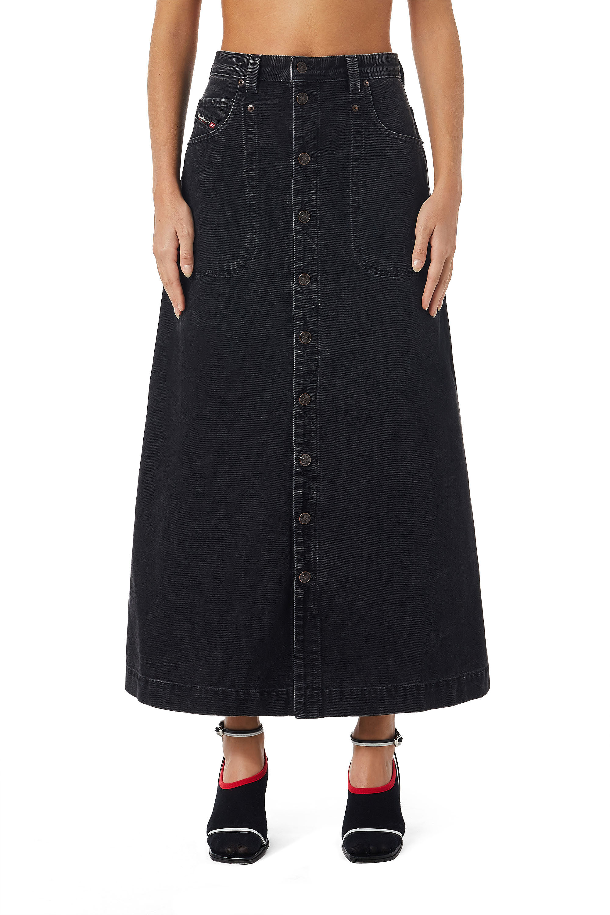 Diesel - DE-ALBUS-L A-LINE LONG SKIRT, Black/Dark grey - Image 1