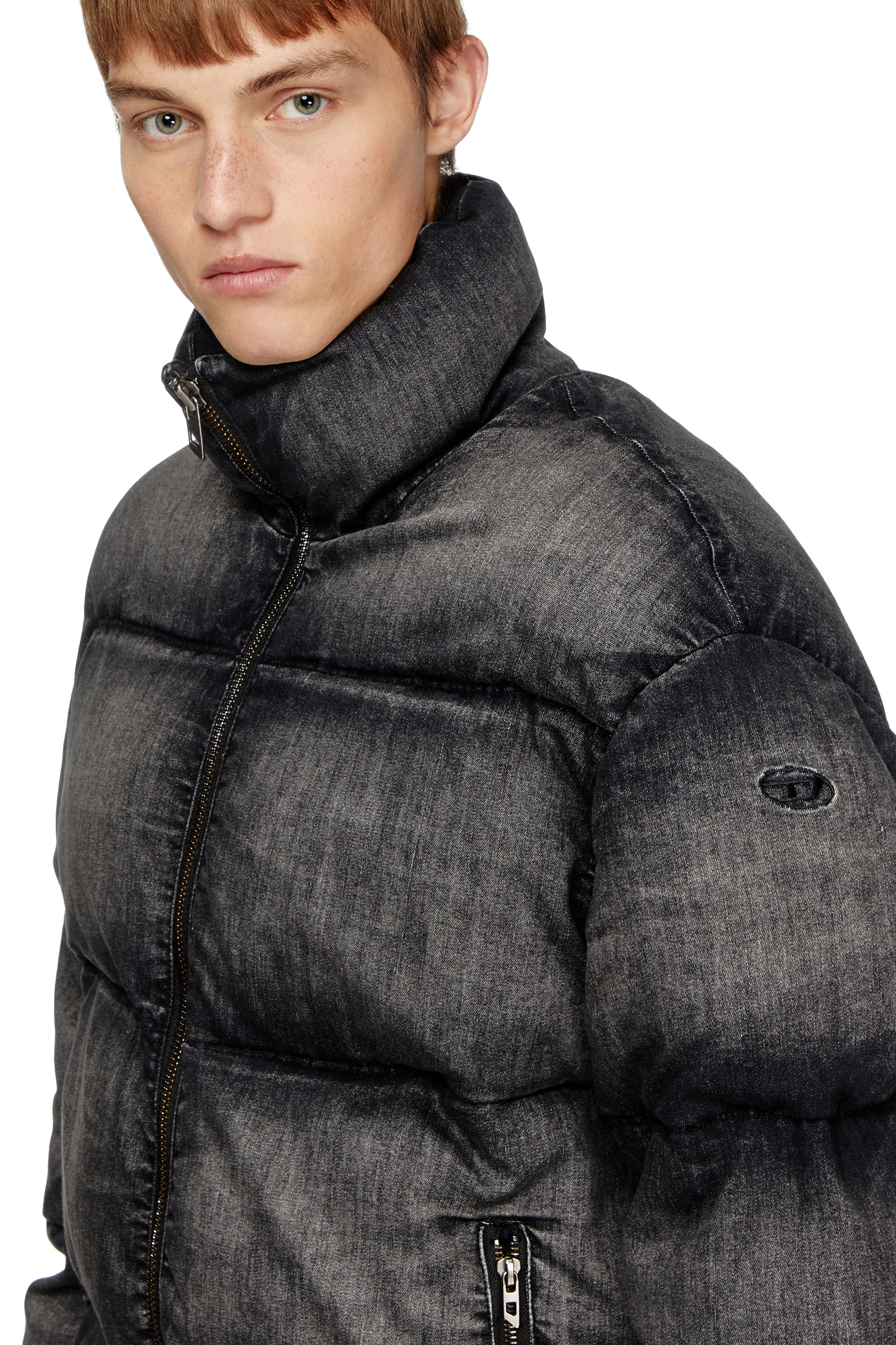 Diesel - W-MONS-A, Unisex's Faded denim puffer jacket in Black - 6