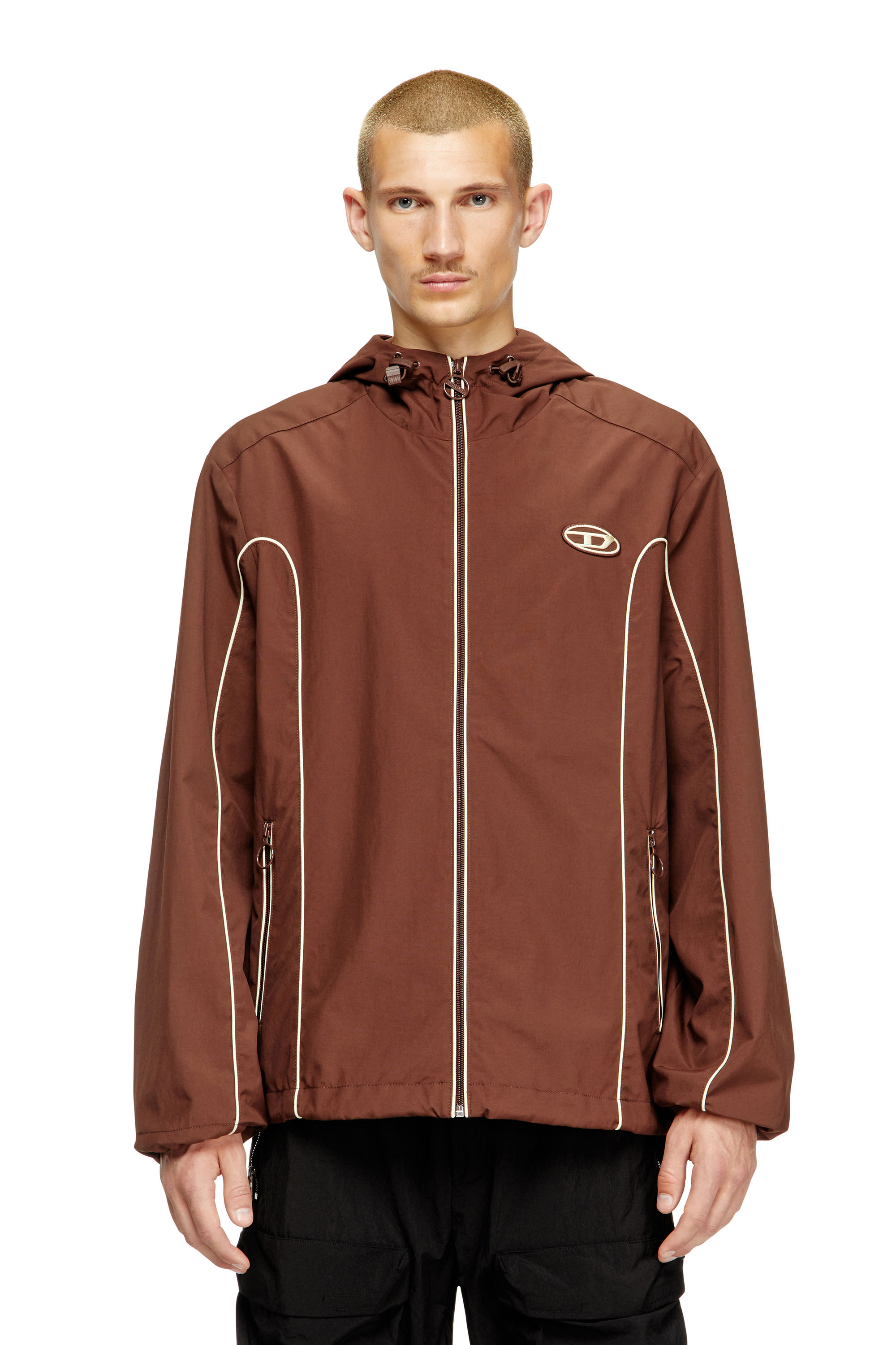 J-HIVES, Brown Diesel - J-HIVES, Man's Windbreaker with contrast piping in Brown - 3