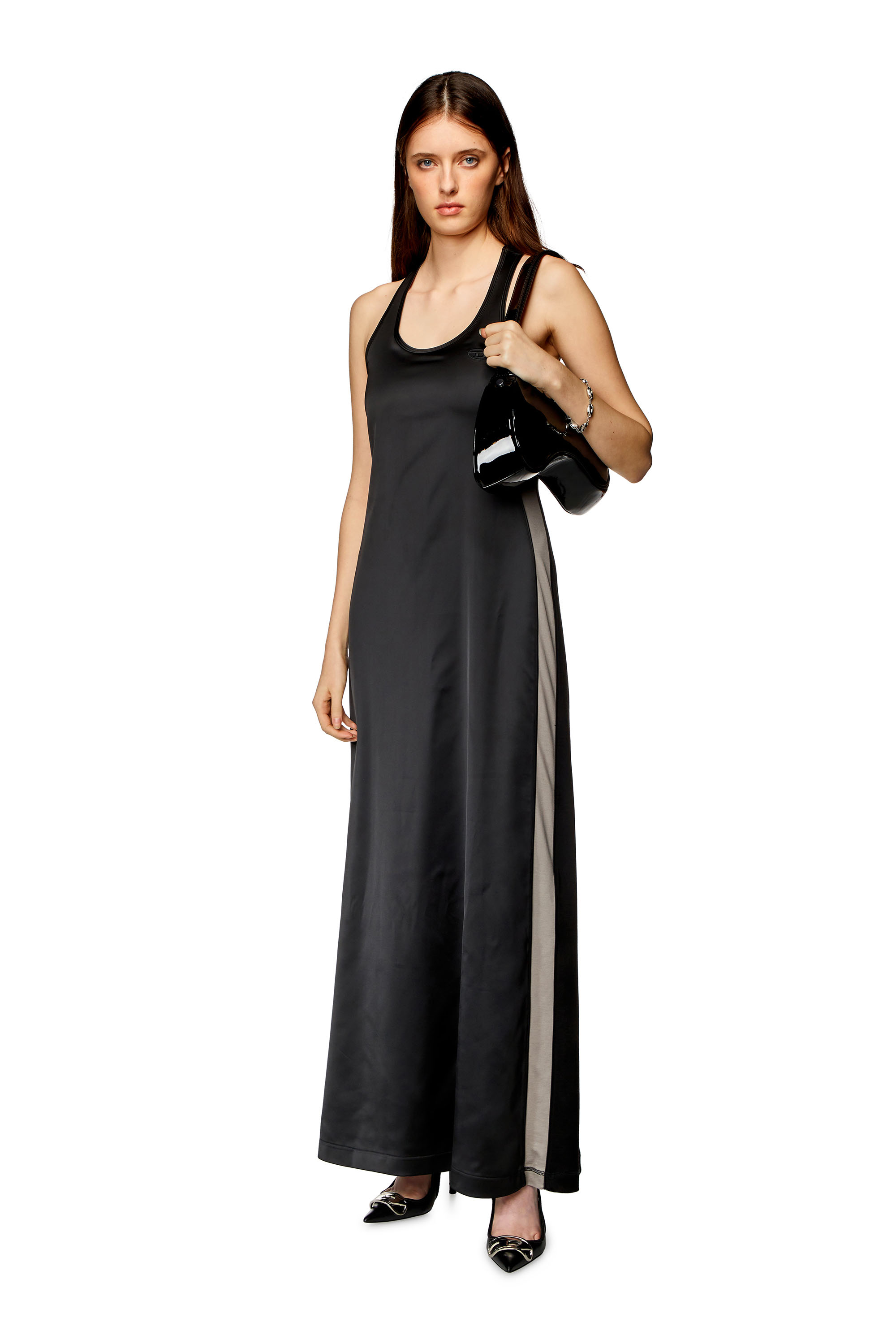Diesel - D-ARLYN N, Woman's Long dress in stretch satin and jersey in Black - 1