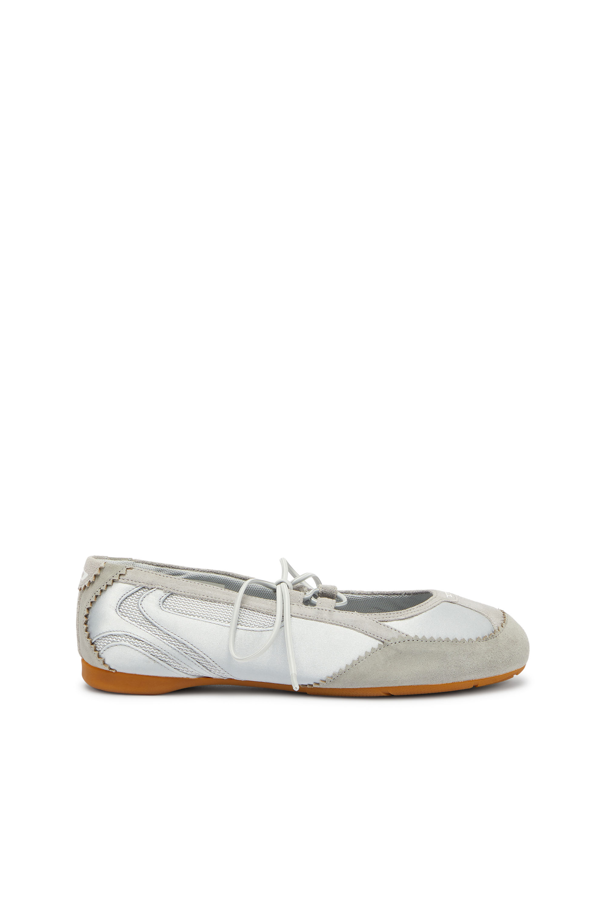 Diesel - D-MILE BALLERINA LACE UP II W, Woman's D-Mile - Ballerina flats in leather and mesh in Light Grey - 1