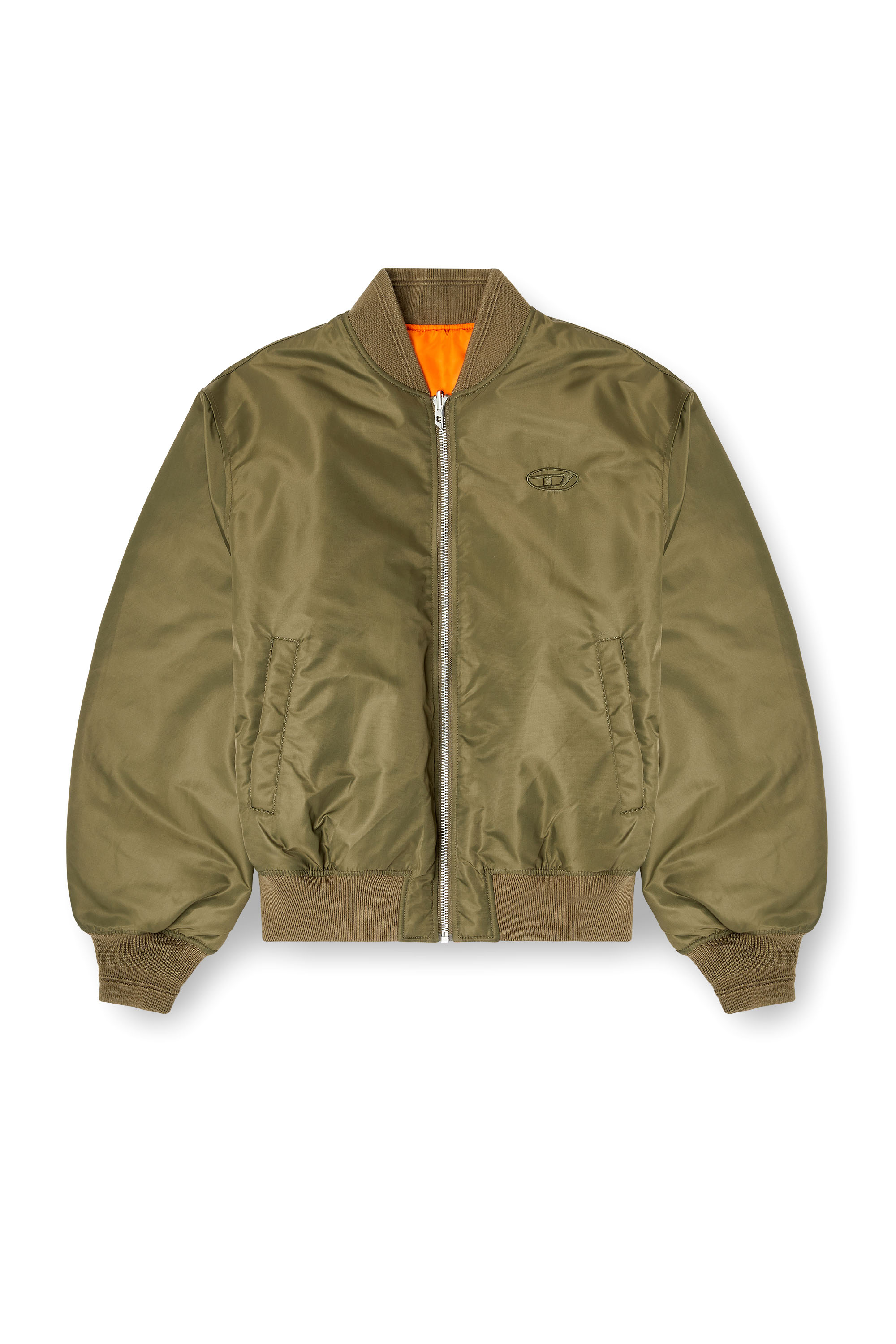 Diesel - W-TYPE-D1, Man's Padded bomber jacket with Oval D embroidery in Green/Orange - 2