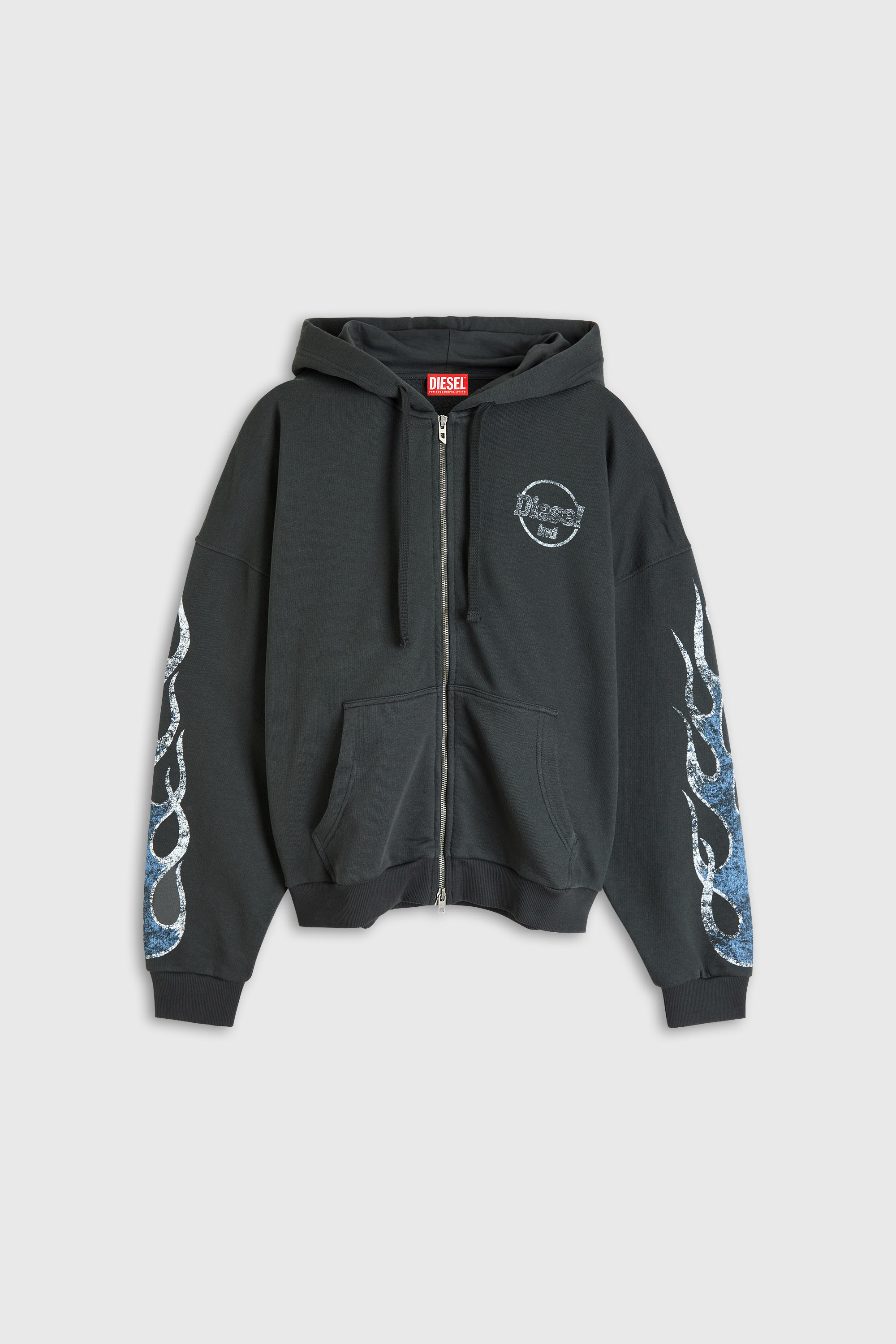 Diesel - S-TOLY-ZIP, Man's Zip-up hoodie with crack print in Dark grey - 2