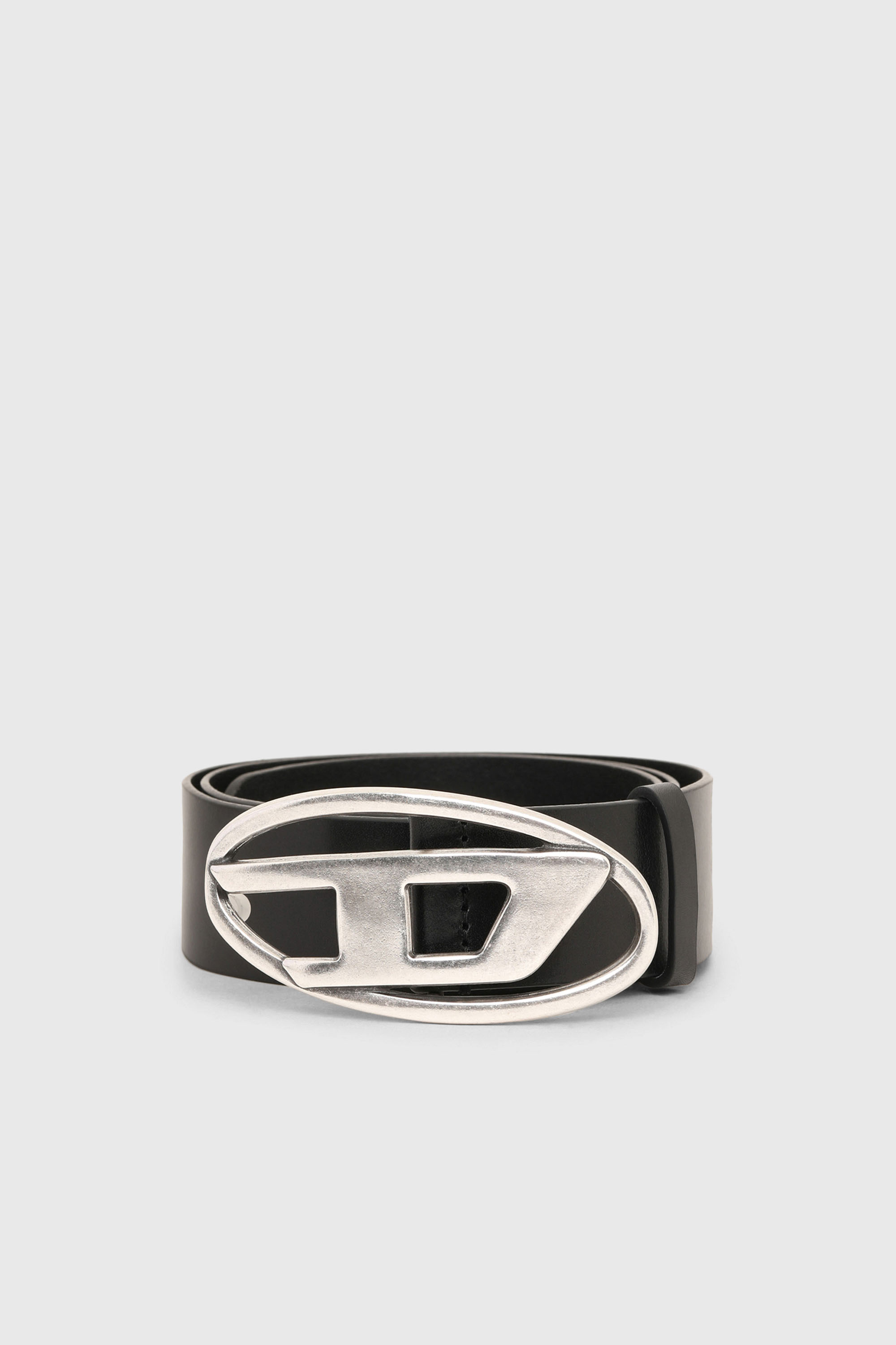 Diesel - B-1DR, Man's 3.9cm leather belt with D buckle in Black - 1