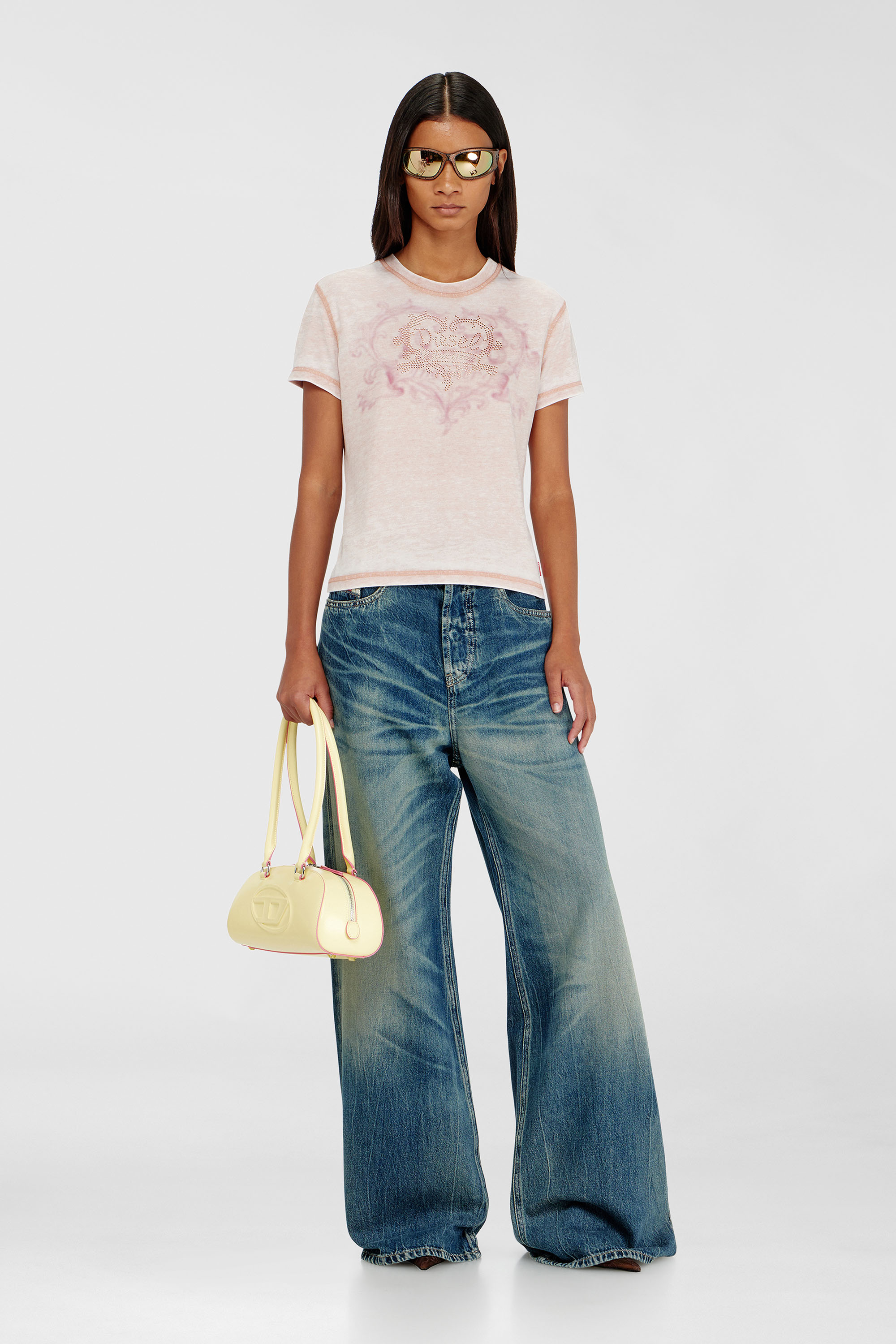 Jersey t-shirt with rhinestones and burnout effect