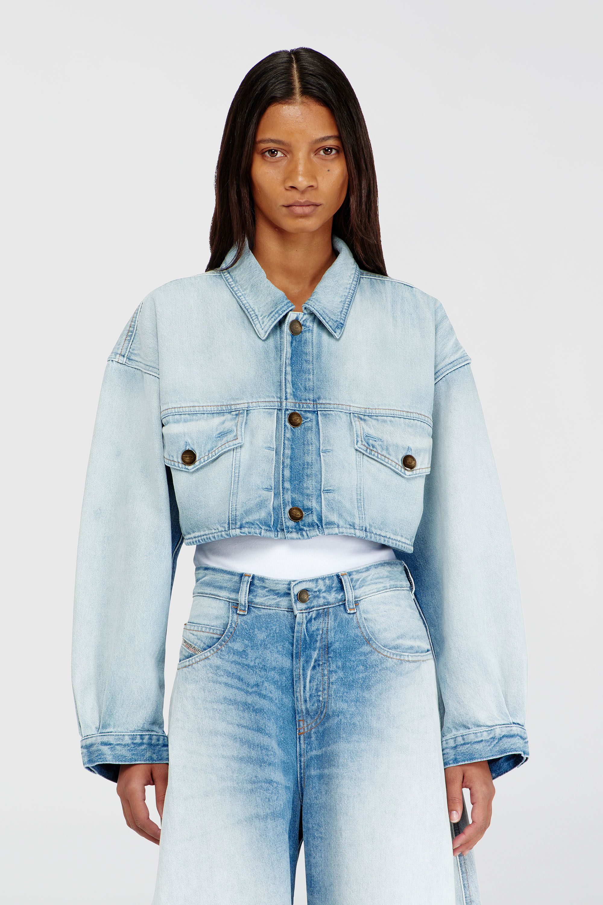 Diesel - DE-MALLEY-S, Woman's Oversized cropped trucker jacket in Light Blue - 3