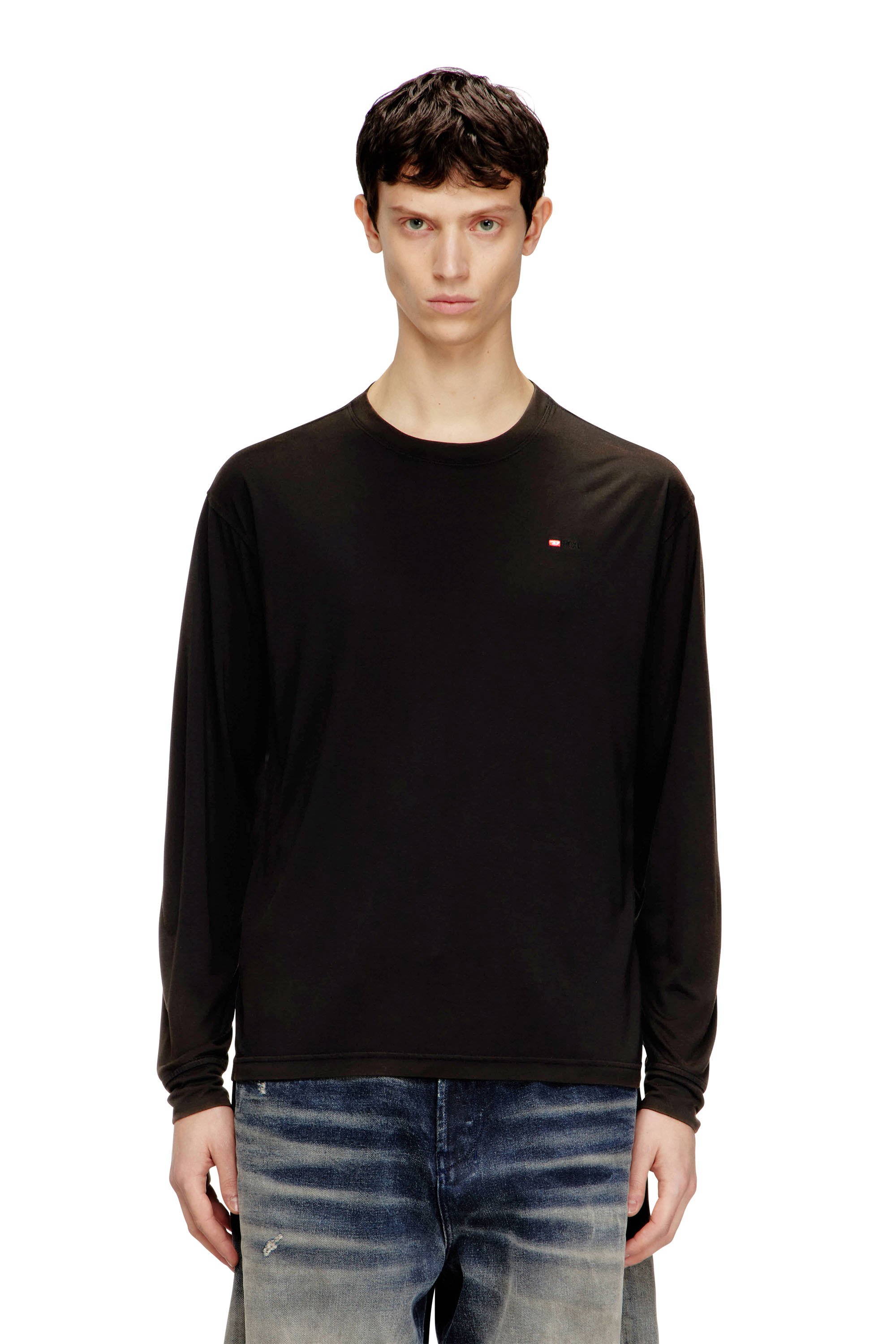 Diesel - T-NORMS-LS, Man's Fluid long sleeve T-shirt with micro embroidery in null - 1