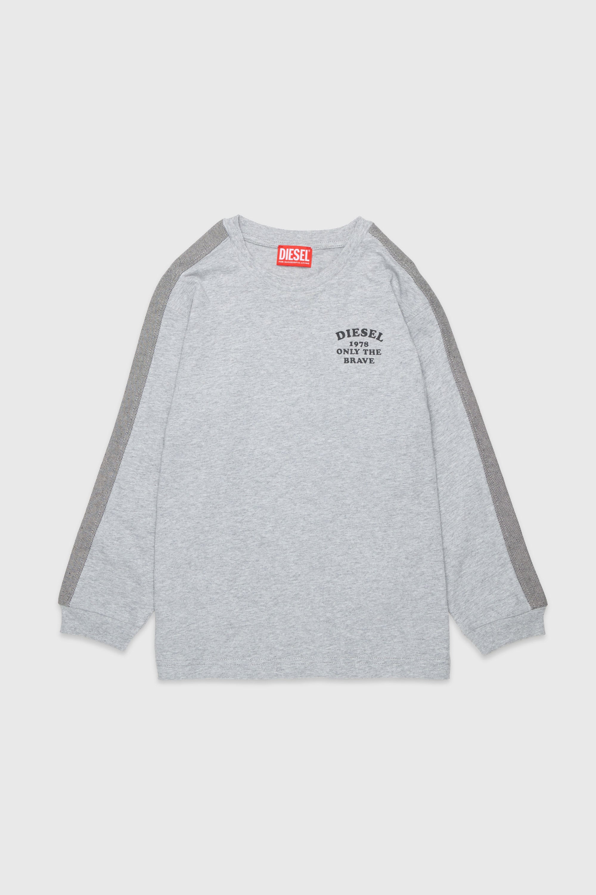 Diesel - TEAN OVER, Man's Long-sleeve T-shirt with logo and contrast bands in Grey - 1