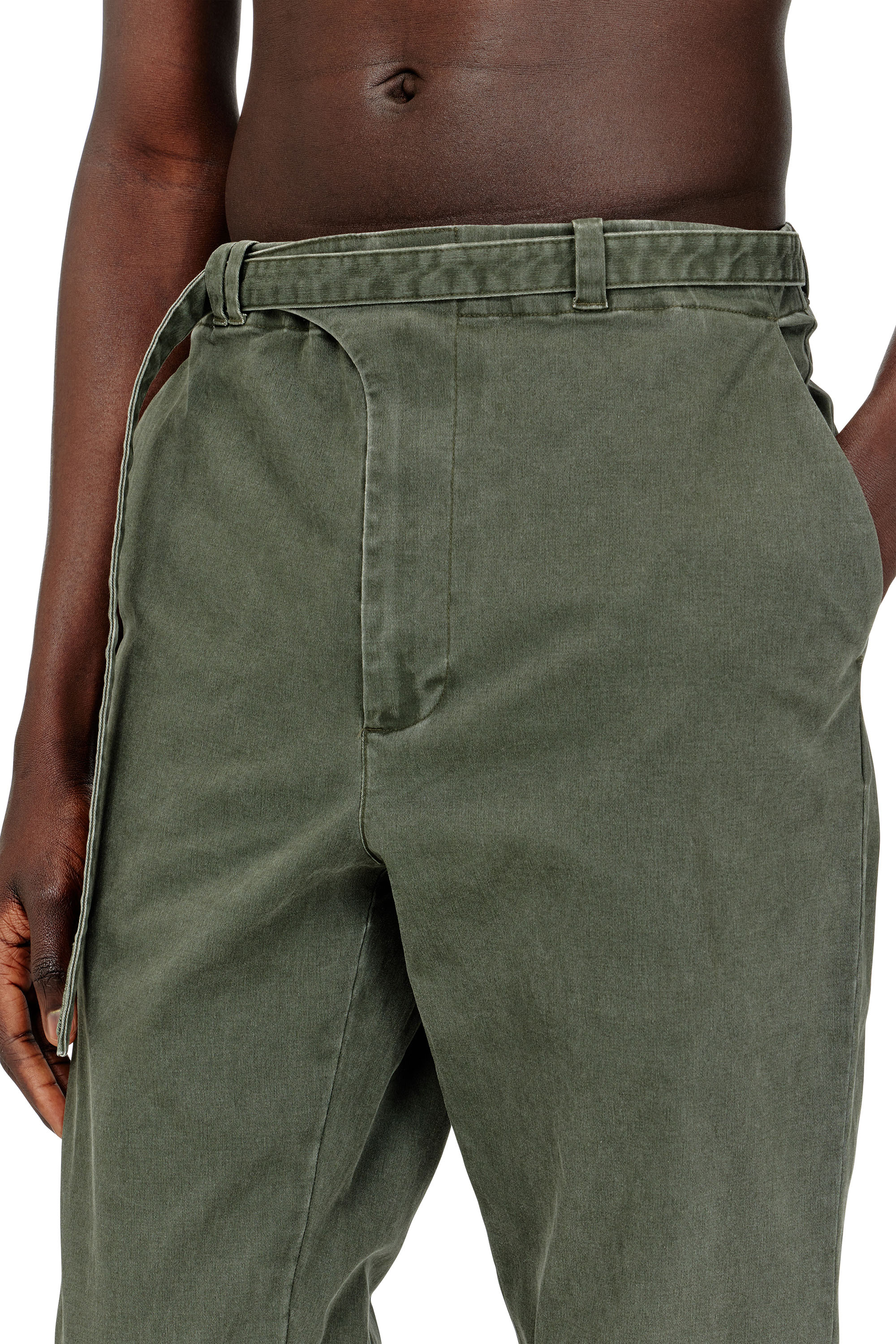 Diesel - P-NEDAR-CO, Man's Coated cotton-twill pants with biker strap in Green - 4