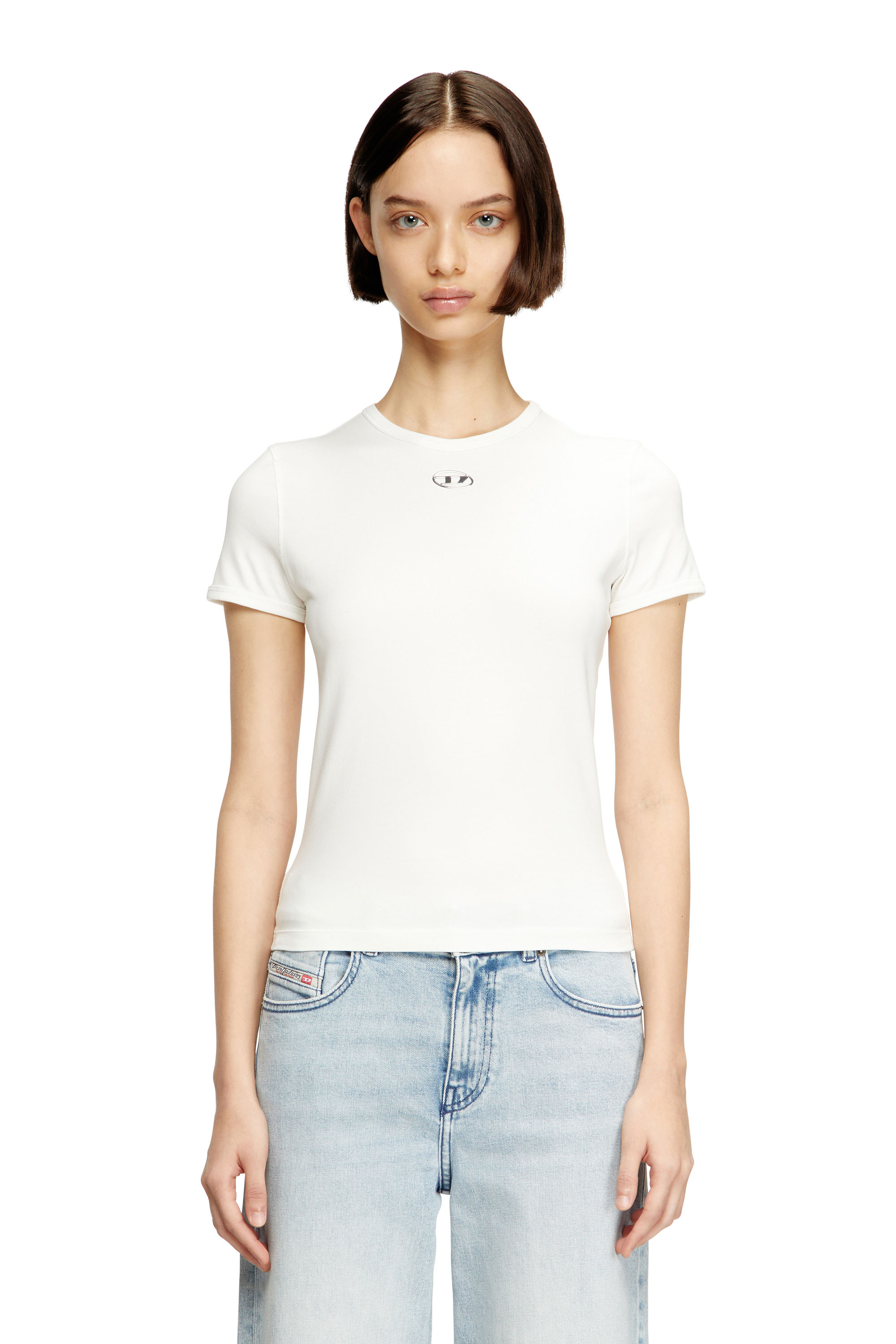 T-UNCUTIESLONG-OD, 141 Diesel - T-UNCUTIESLONG-OD, Woman's Slim-fit T-shirt with metallic Oval D in null - 2