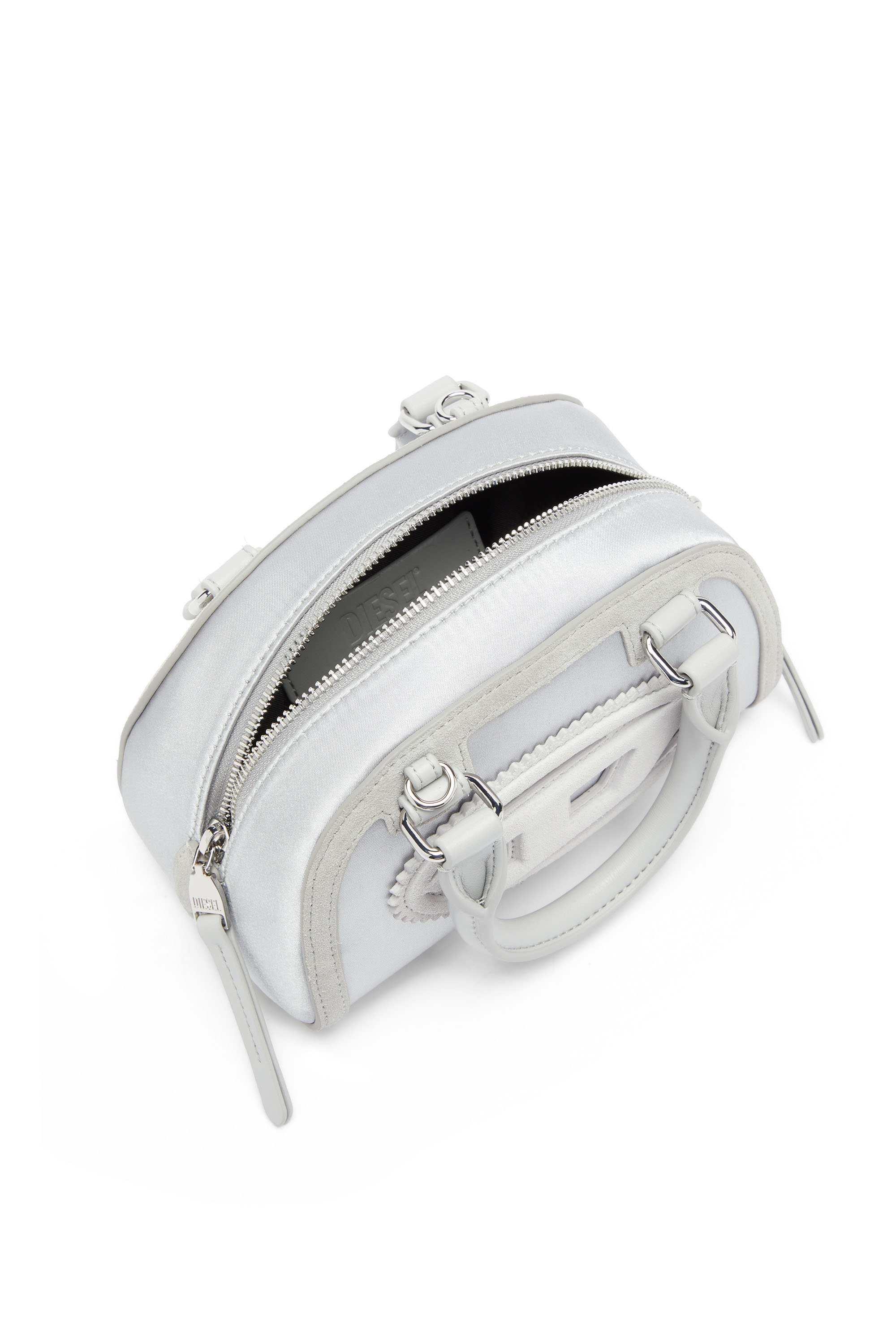 Diesel - 1DR DOME CROSSBODY, Woman's 1DR Dome - Mini bowling bag in satin and suede in Silver - 4