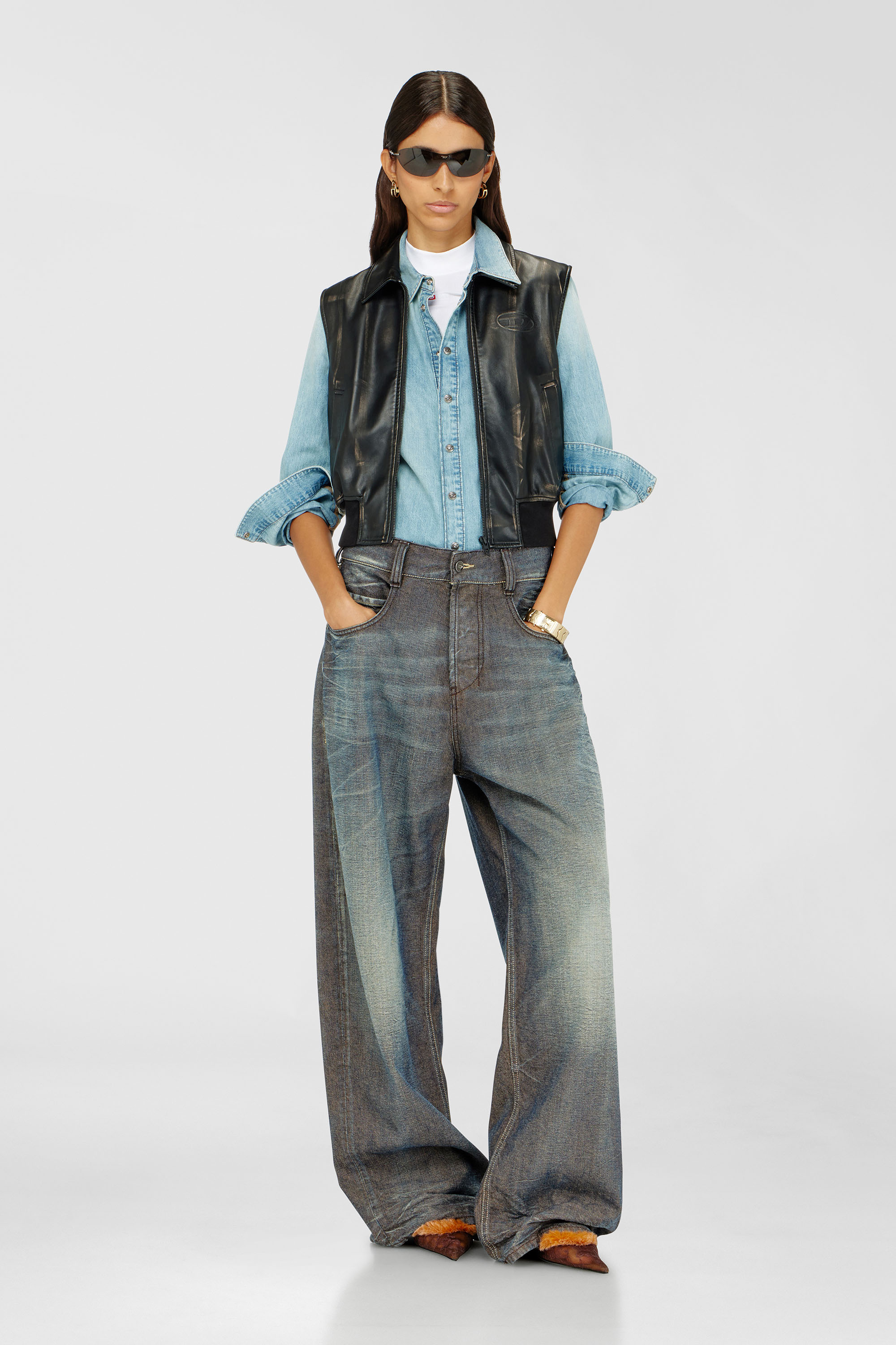 Bomber vest with distressed effect