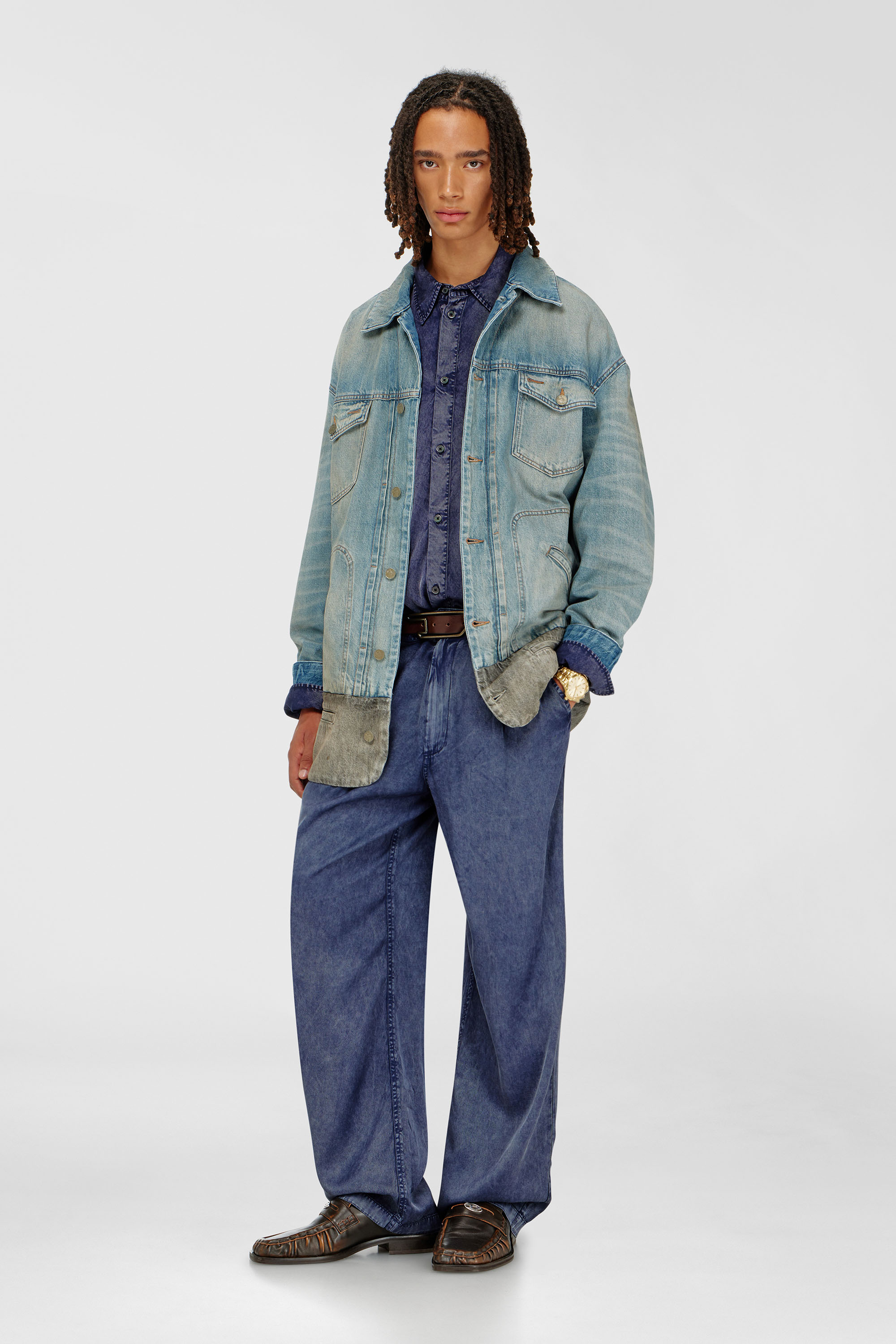 Wide-leg pants in denim-effect viscose