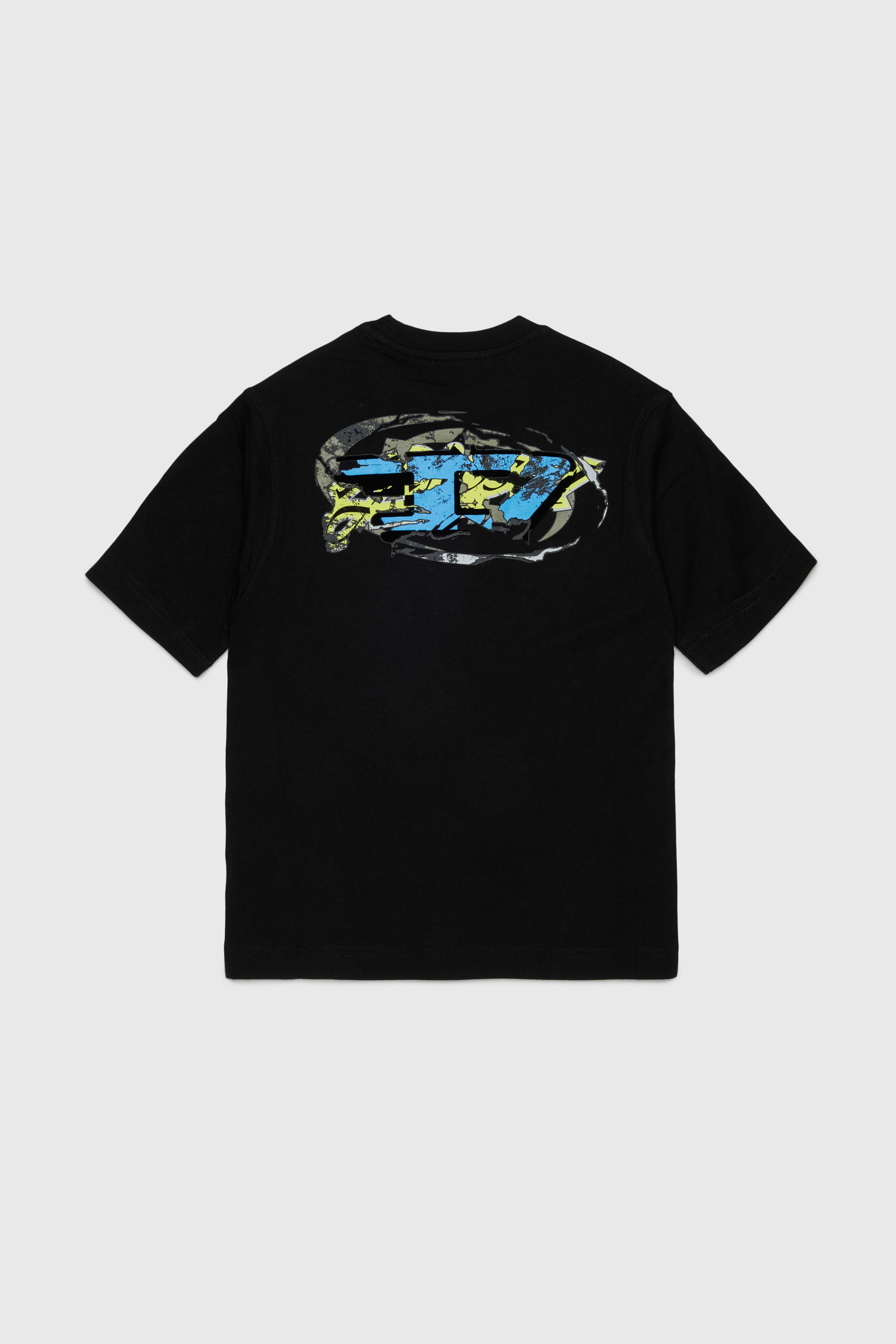 Diesel - TSCRAP OVER, Man's T-shirt with Oval D embroidery and flock print in Black - 2
