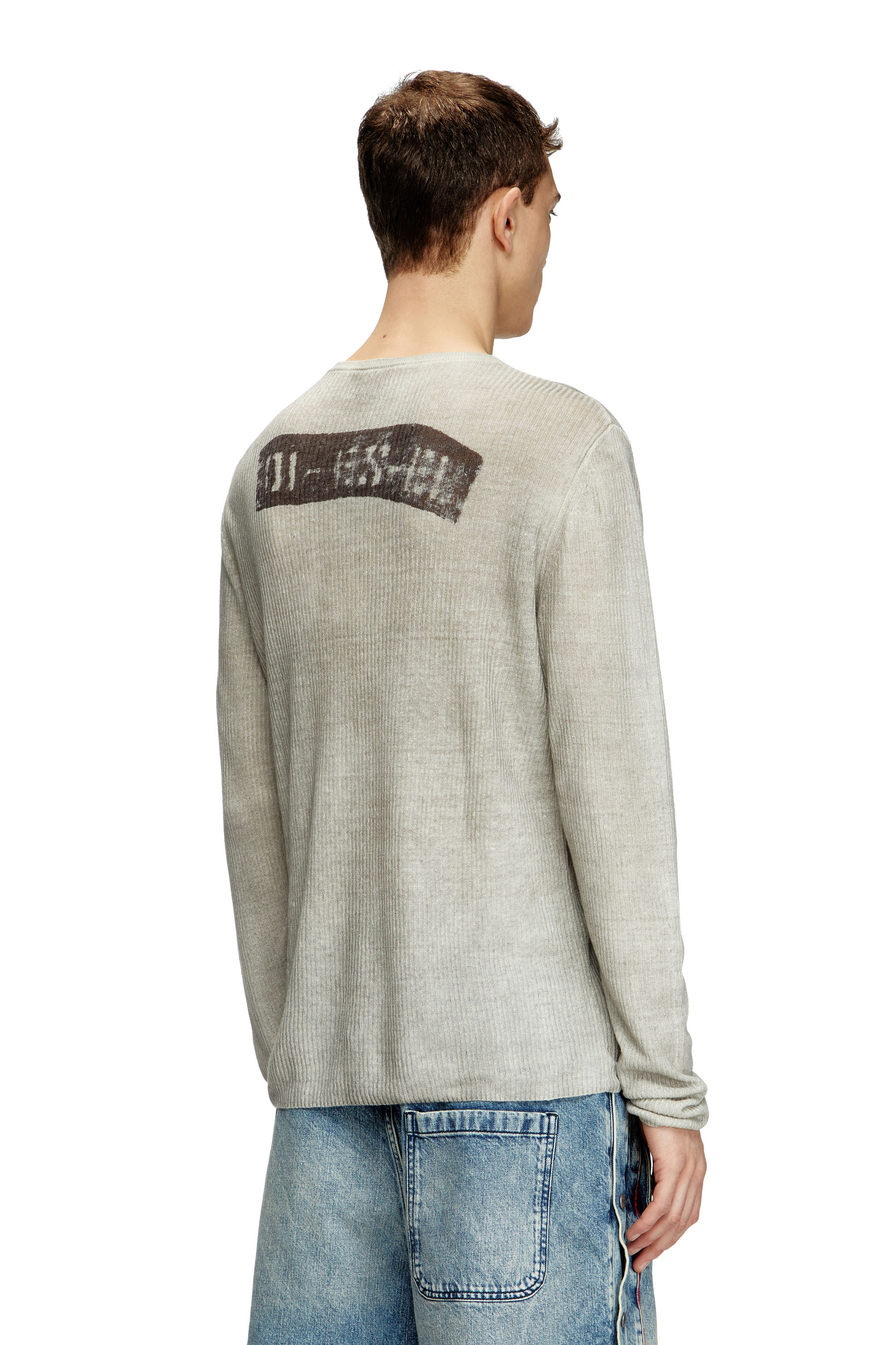 Diesel - K-ROBBY, Unisex's Dirty-effect Henley jumper in linen in Beige - 4