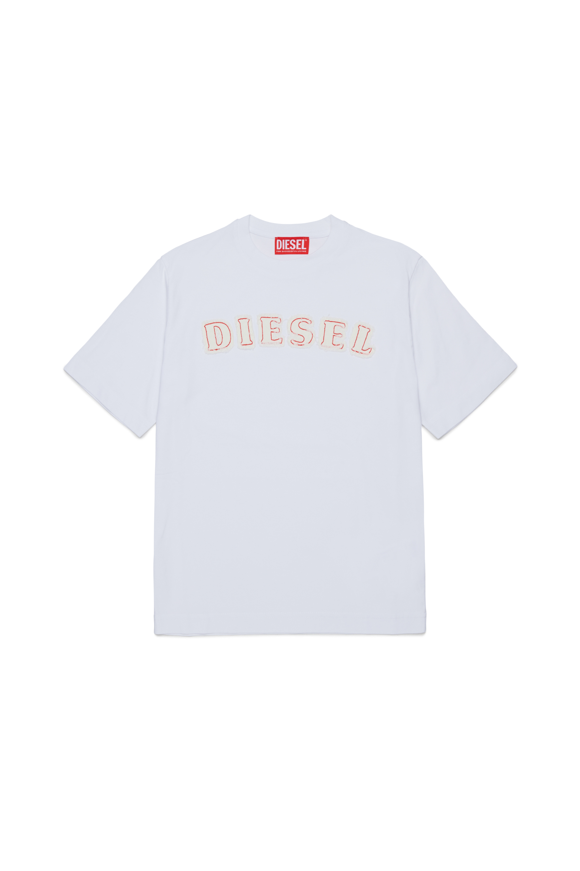 Diesel - TJEANS OVER, Man's Cotton T-shirt with frayed-effect logo in White - 1