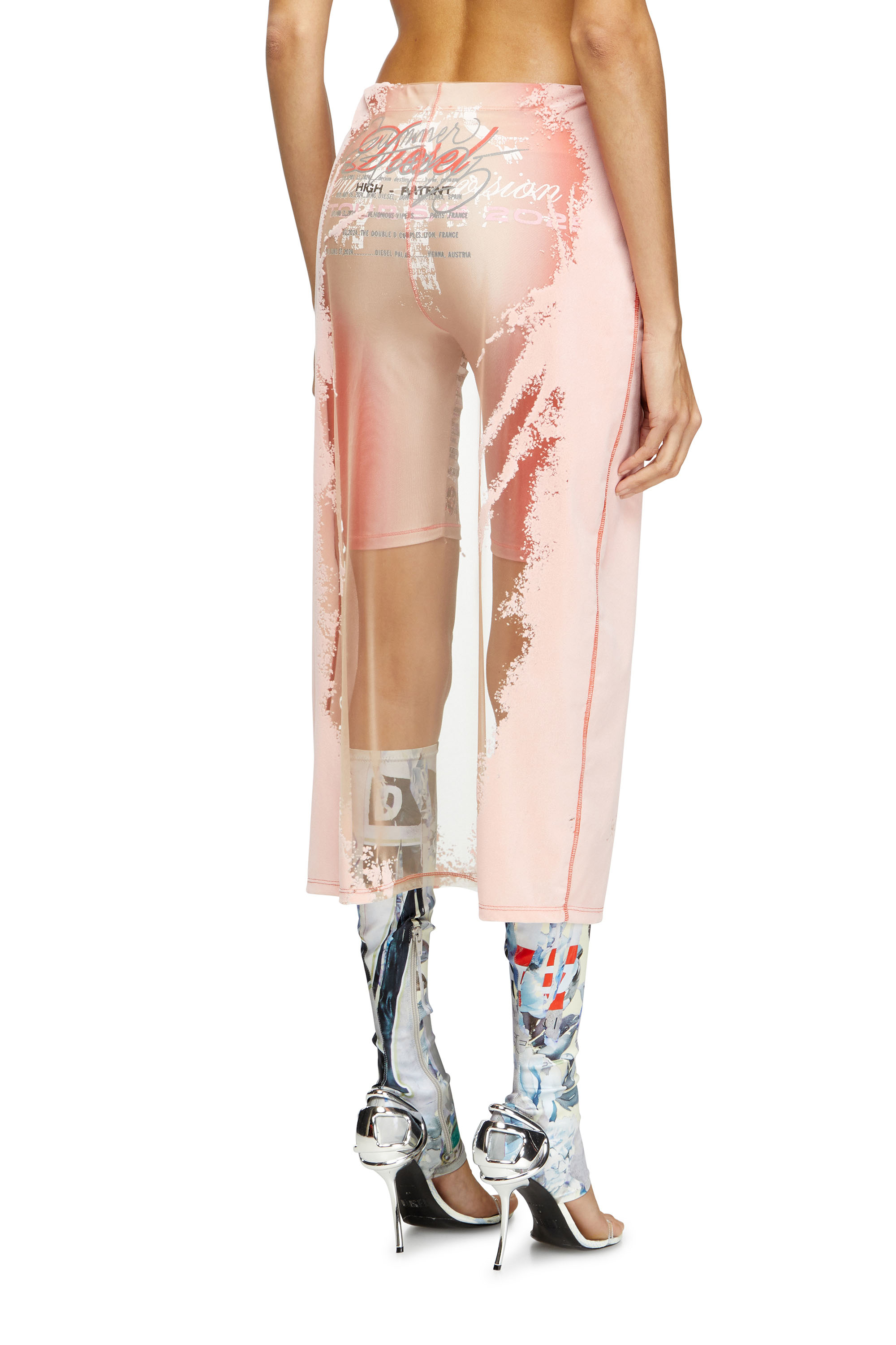 O-LYAC, Face Powder Diesel - O-LYAC, Woman's Layered midi skirt with lyrics print in Face Powder - 4