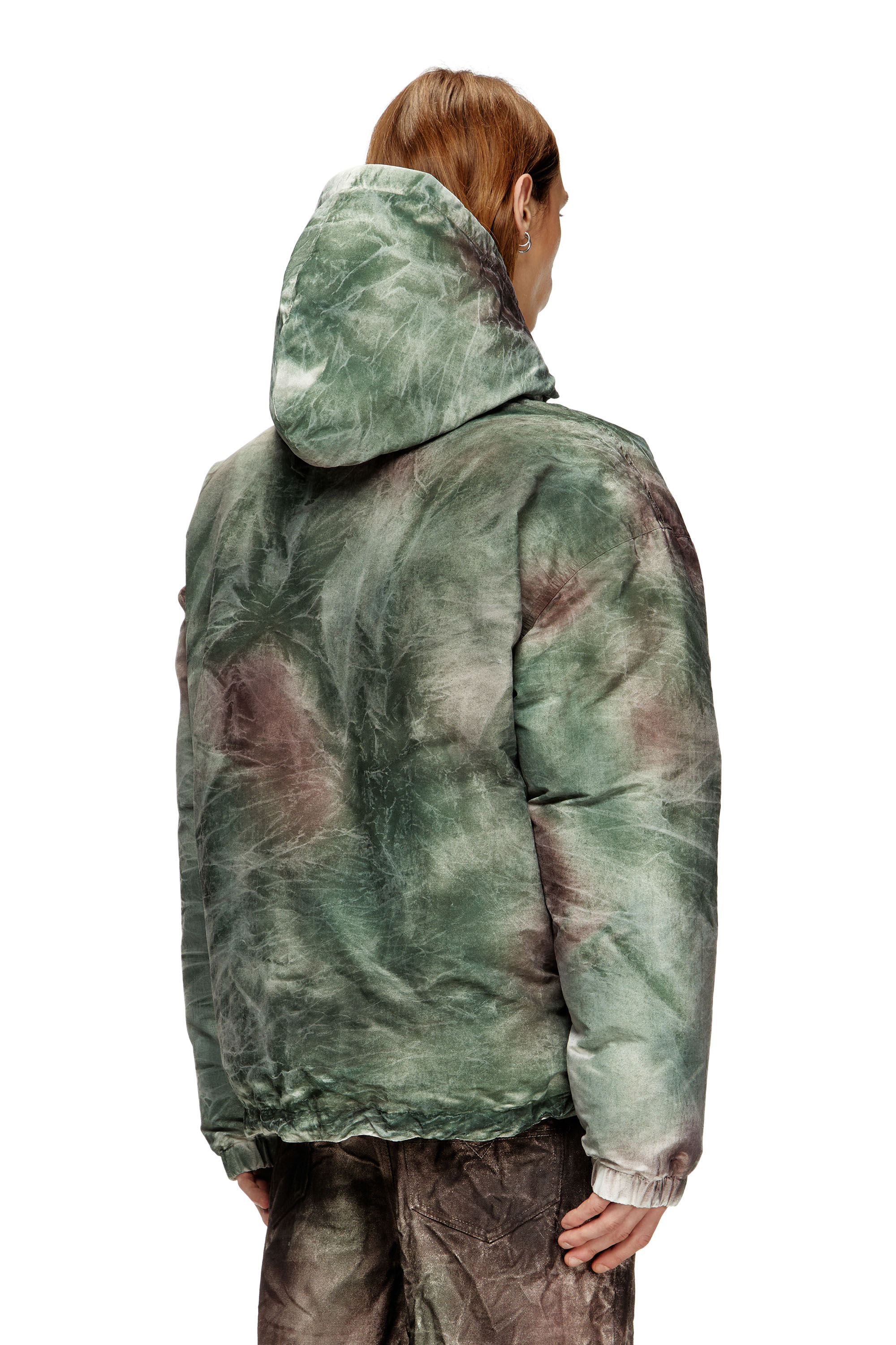 Diesel - W-THUG-JKT-PUFFY, Unisex's Puffy hooded jacket in camo nylon in Brown/Green - 4