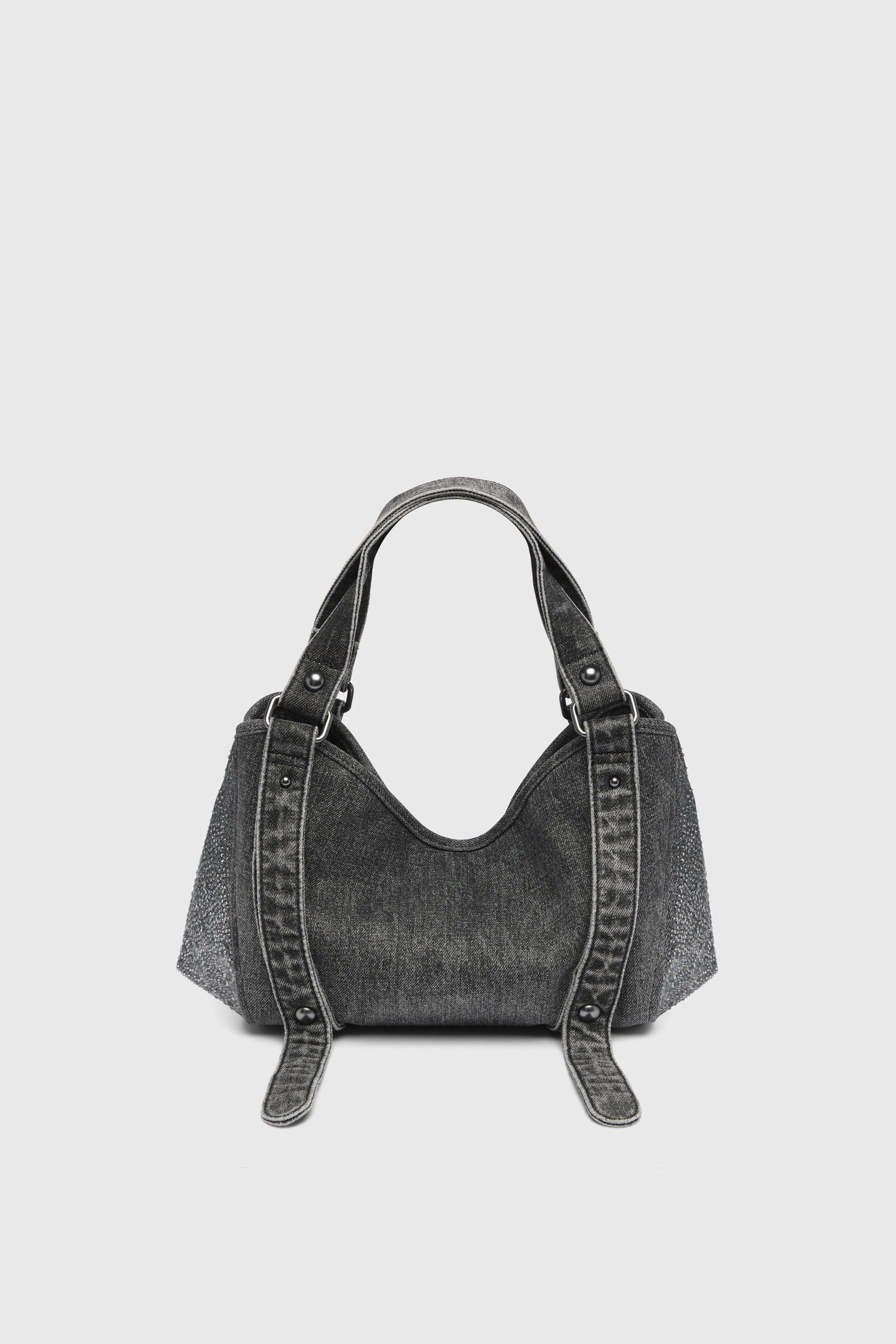 Diesel - D-ONE TOPHANDLE S, Woman's D-One-Small top-handle bag in crystal solarised denim in Black - 3