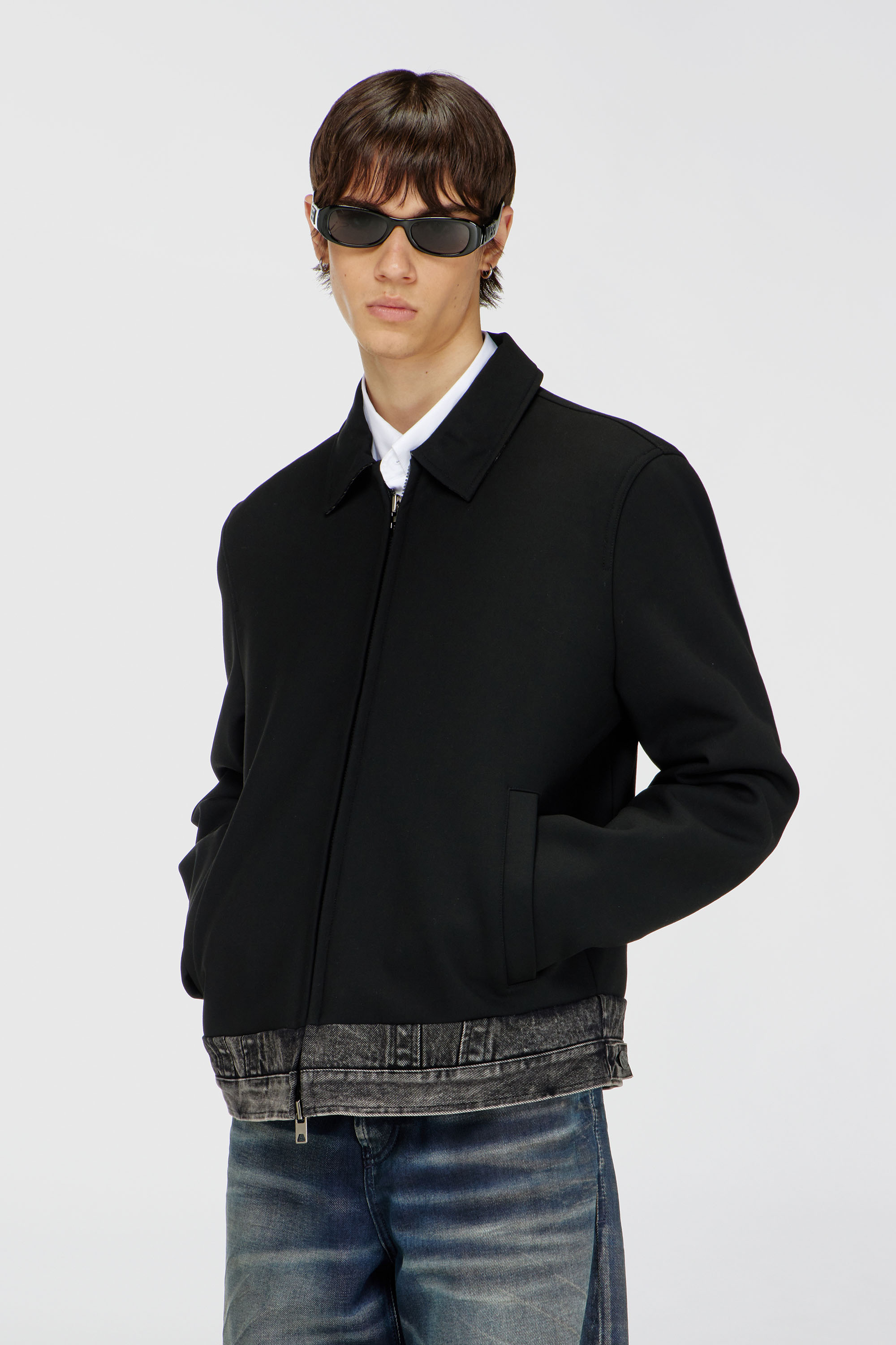 Diesel - J-RAJAM, Man's Coach jacket with denim section in Black - 1