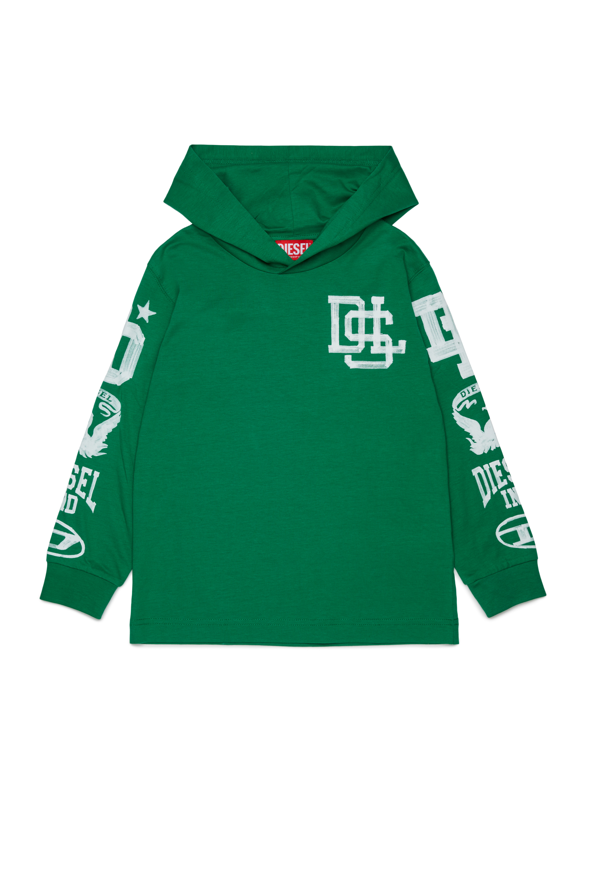 Diesel - TBUNDY OVER, Man's Hooded long-sleeve T-shirt with varsity graphics in Green - 1